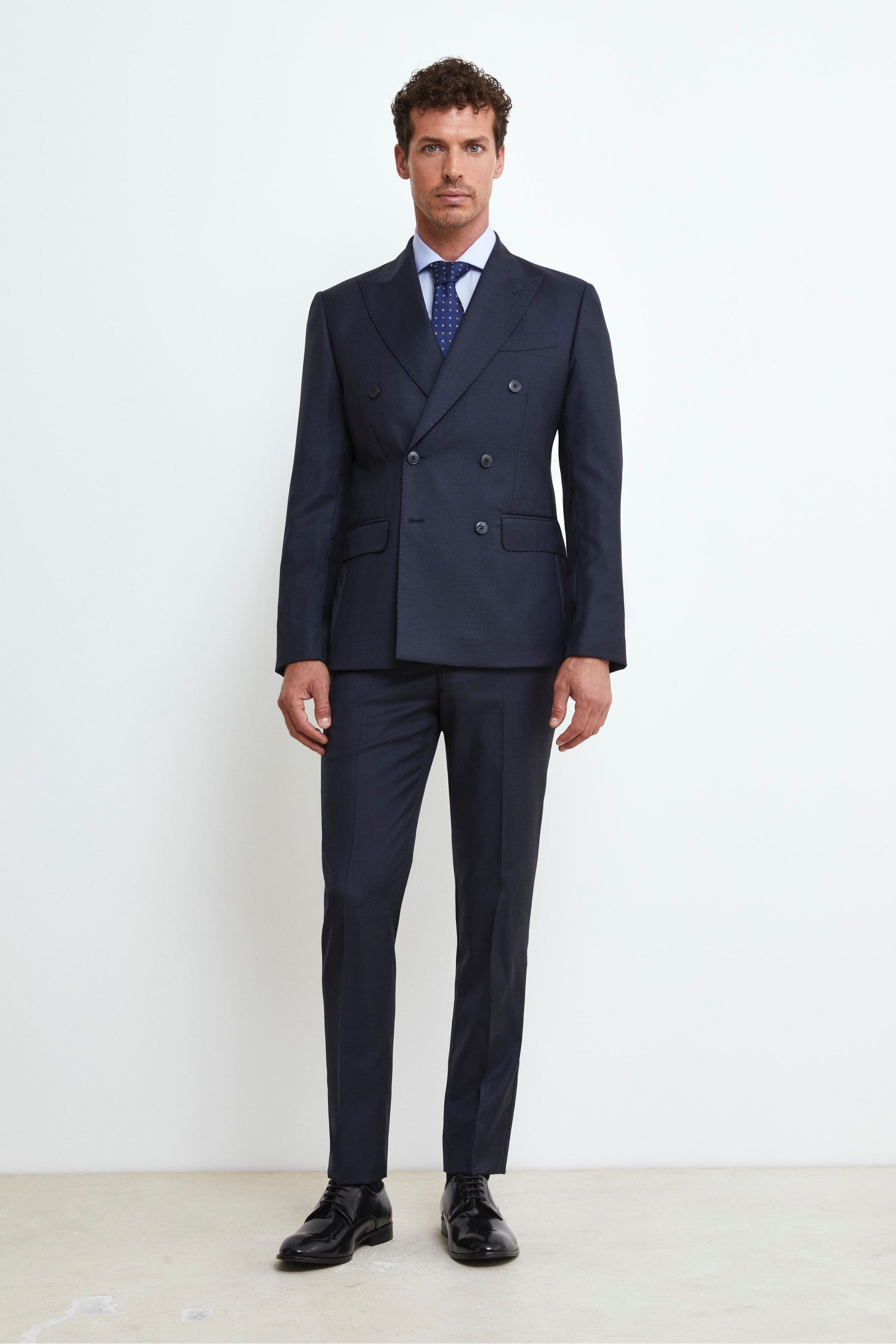 Slim Double-Breasted Wool Suit - BLUE