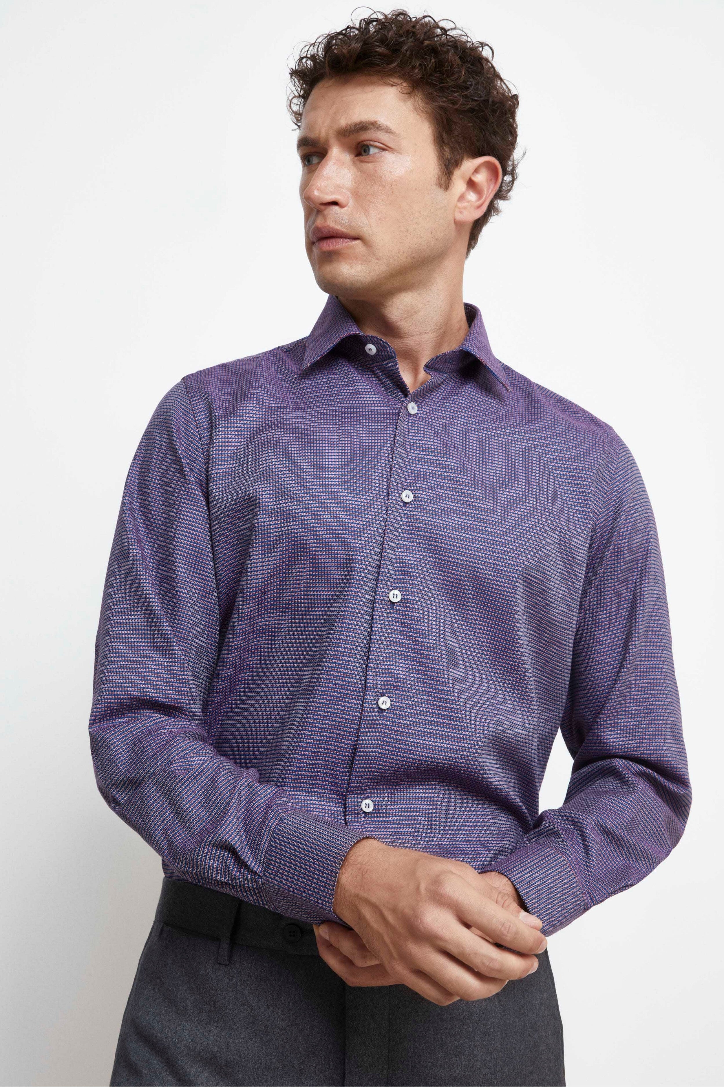 Camicia Collo Classico Regular Fit - FANT. BLU/ROSSO