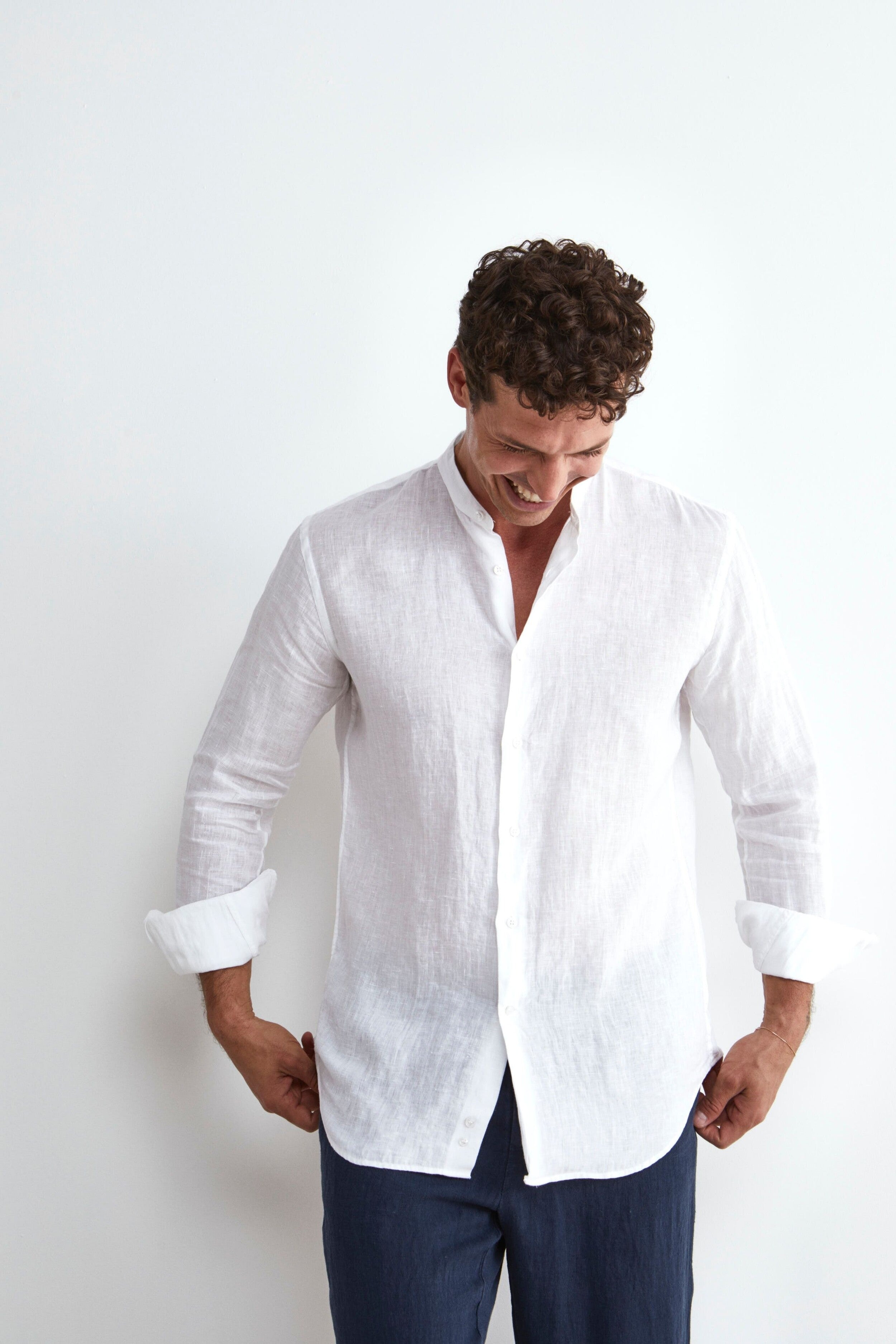 White Custom Fit Linen Shirt - WHITE