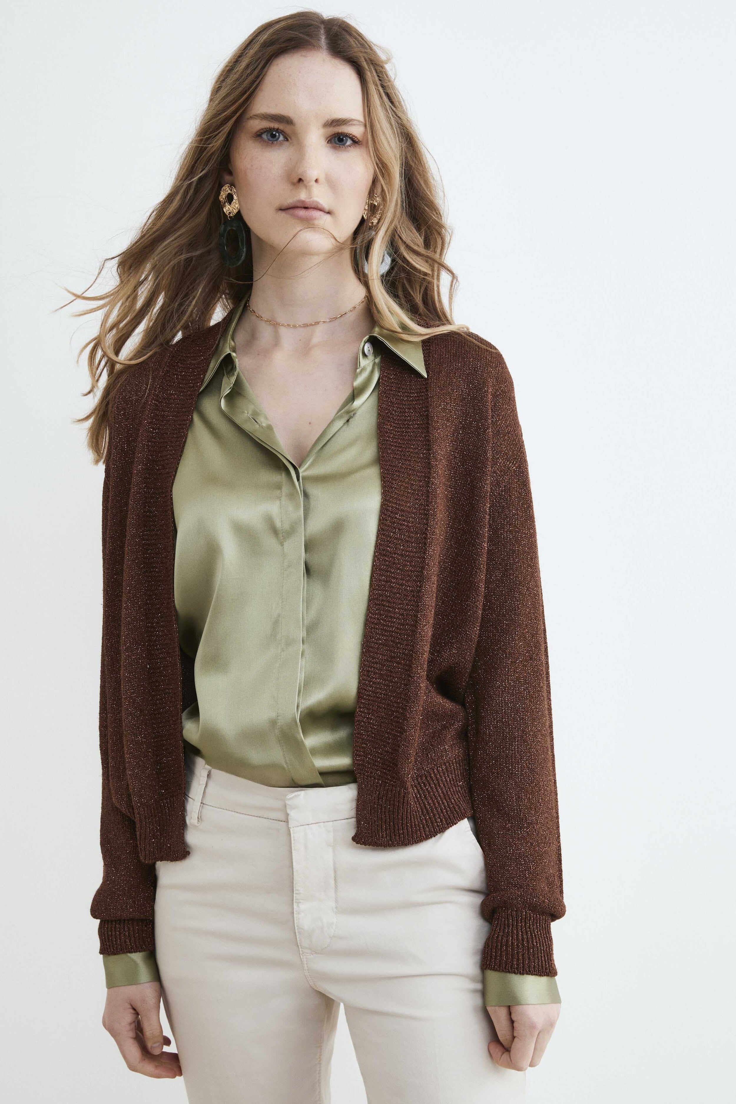 Cardigan corto da donna - TABACCO