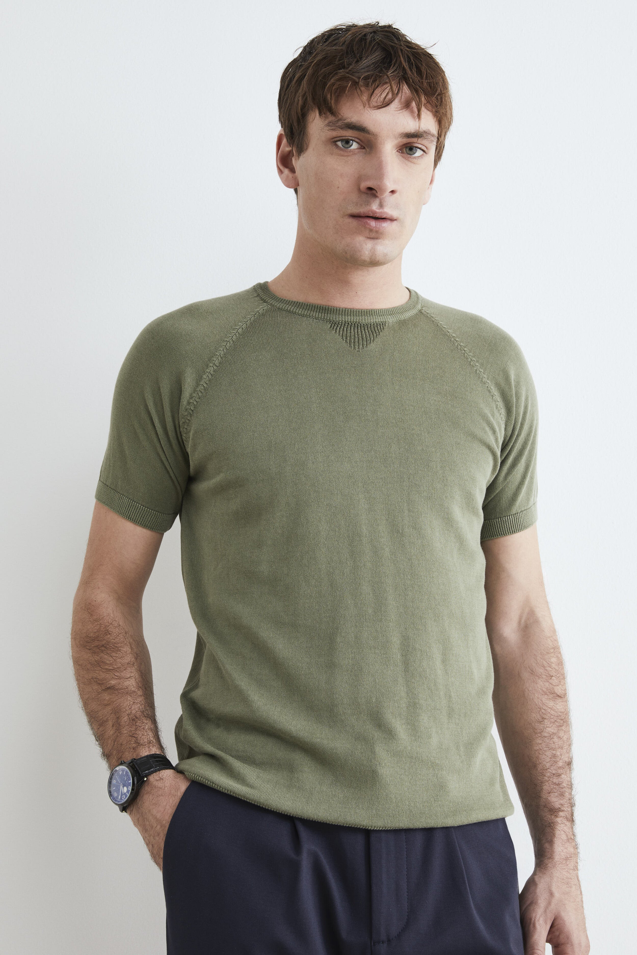 T-shirt girocollo tinta unita - VERDE MILITARE