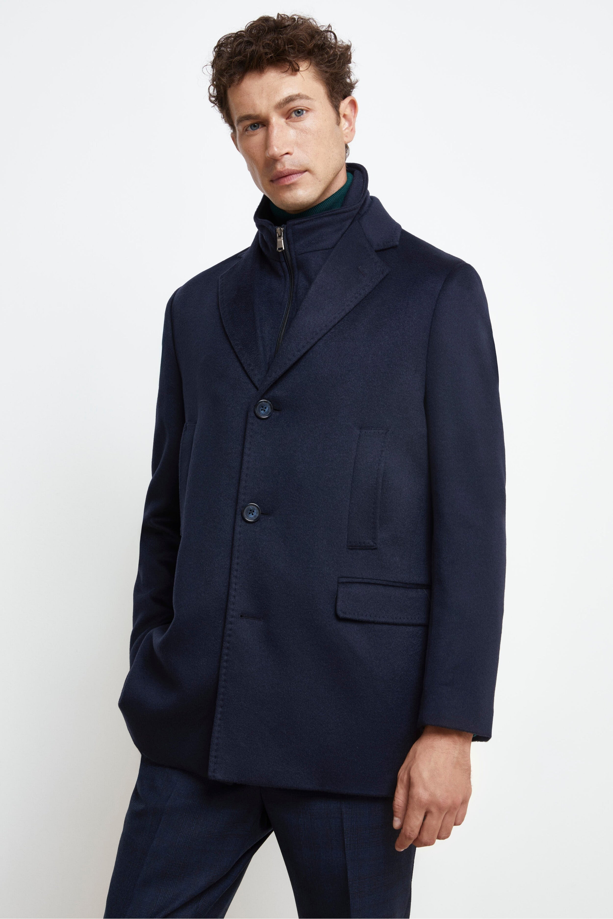 Manteau court en laine et cachemire - BLEU