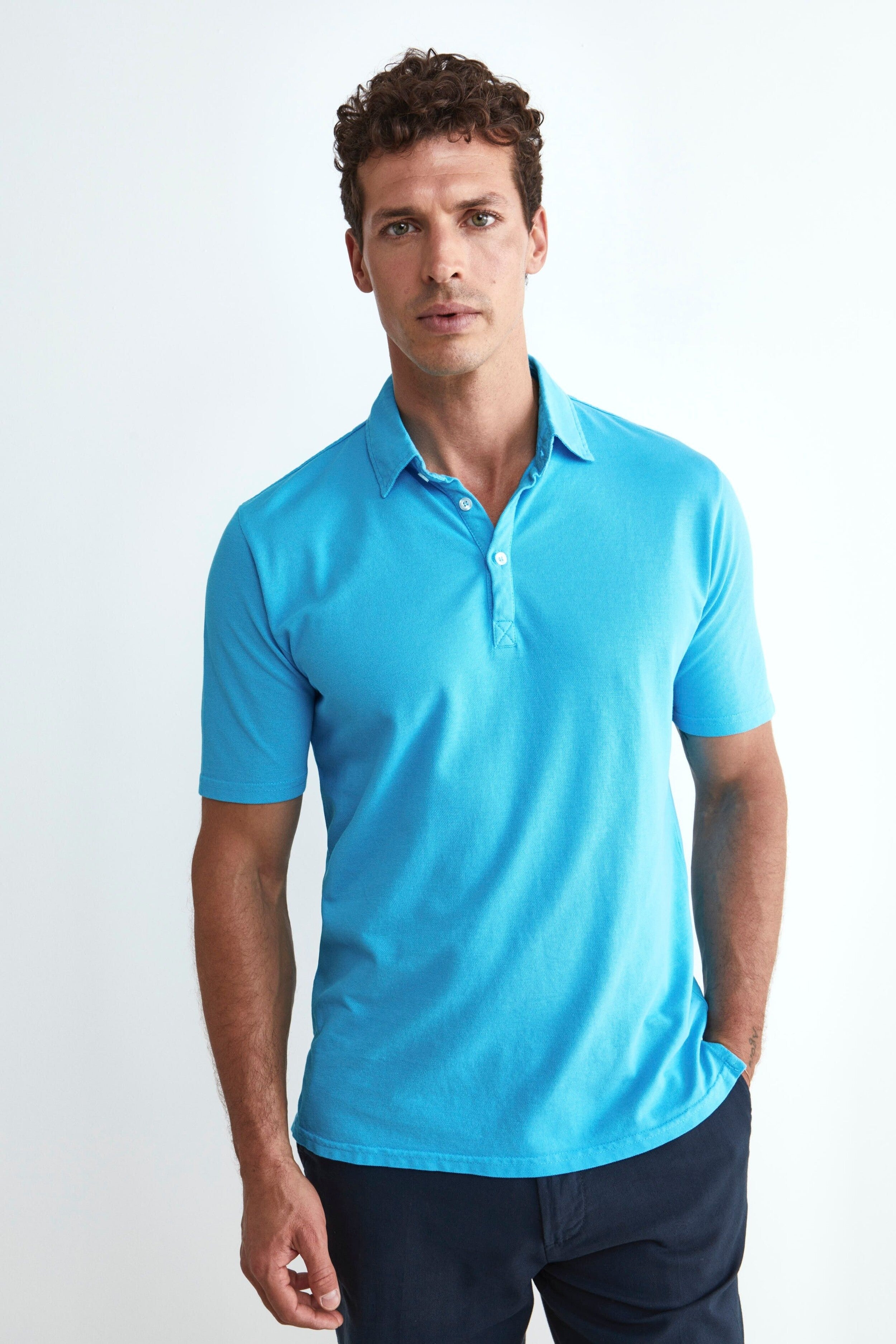 Slim Cotton Polo Shirt - Turquoise