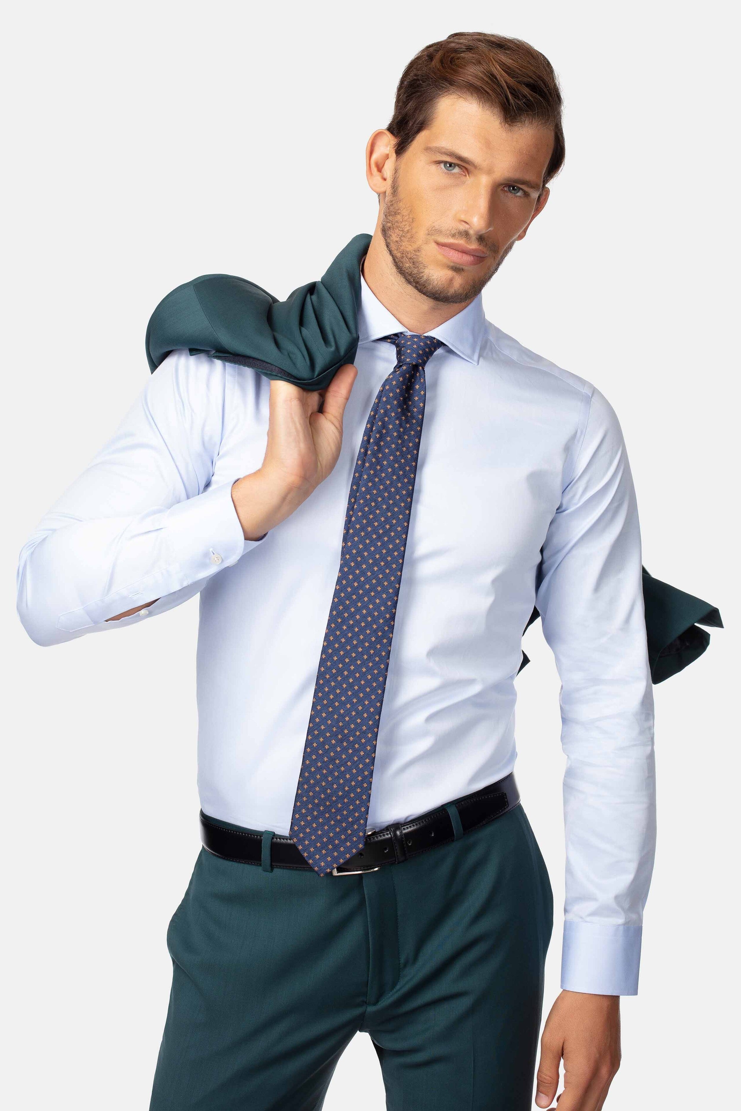 Camicia slim twill collo francese - AZZURRO