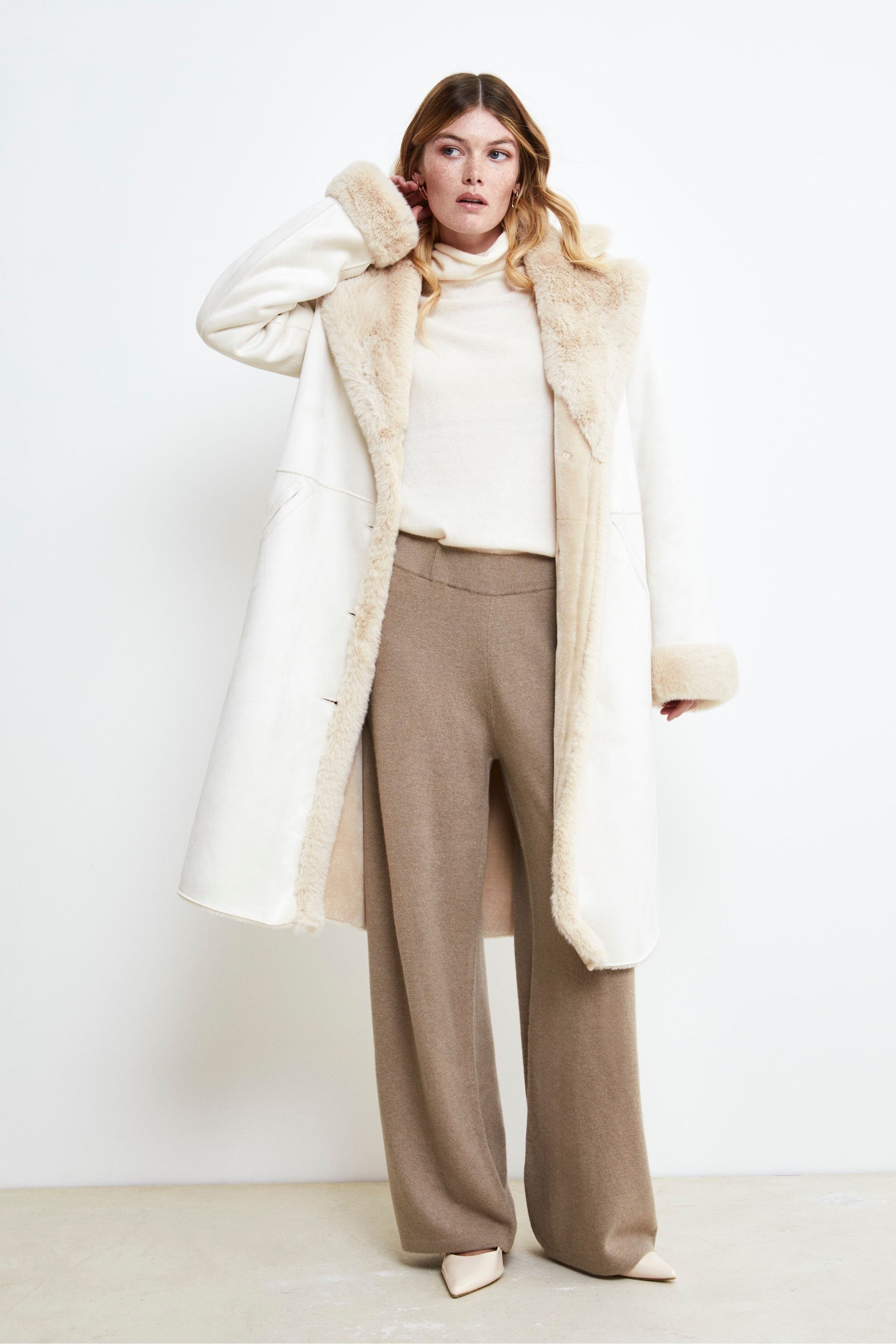 Midi Eco-Shearling Coat - WHITE