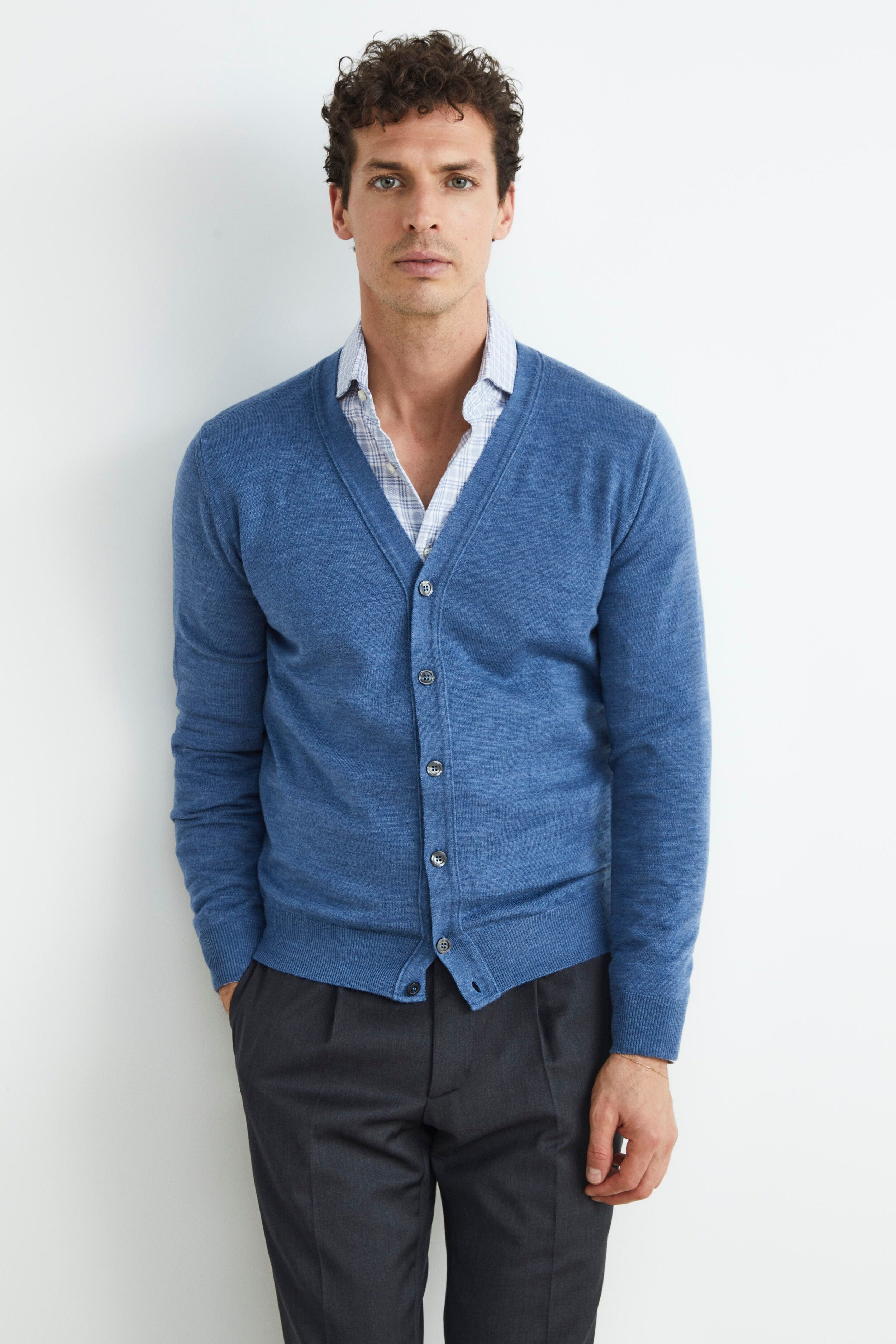 Woollen buttoned cardigan - DENIM