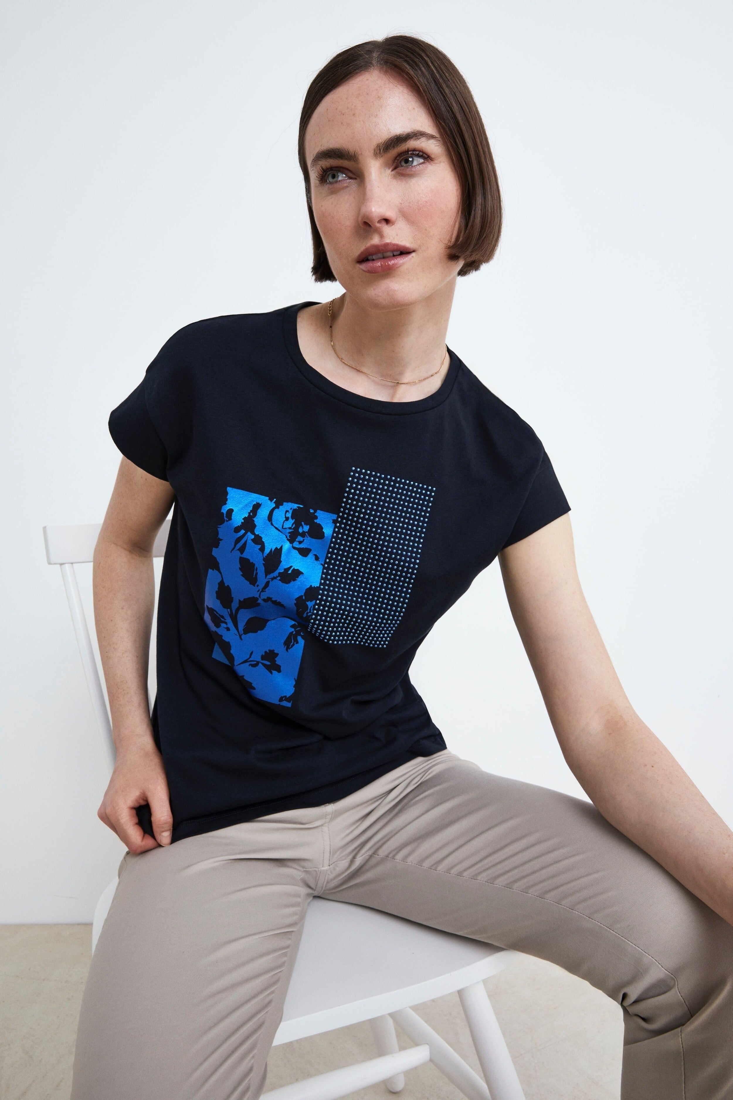 Crew-neck T-shirt with pattern - BLUE