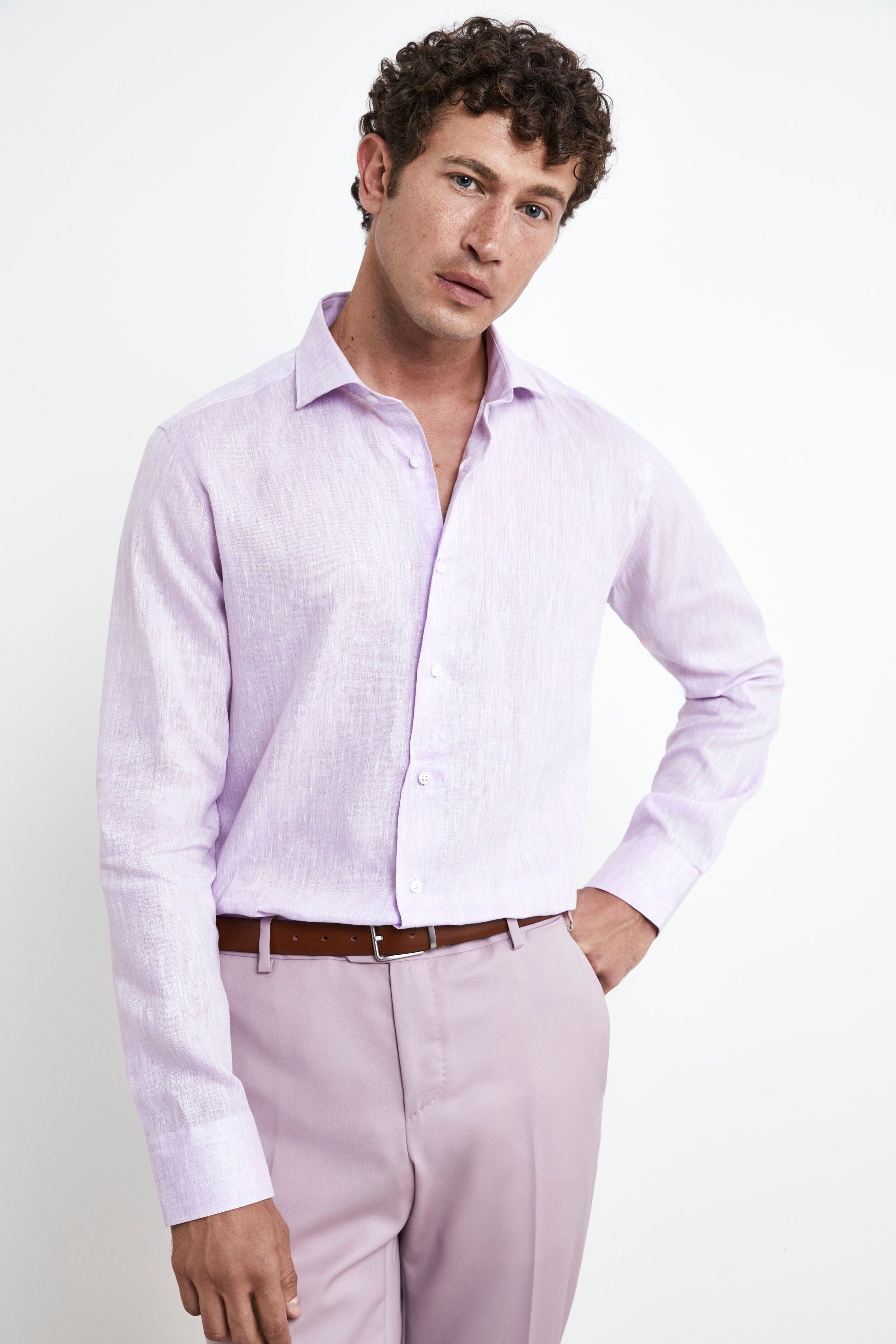 Men’s linen shirt - Wisteria purple