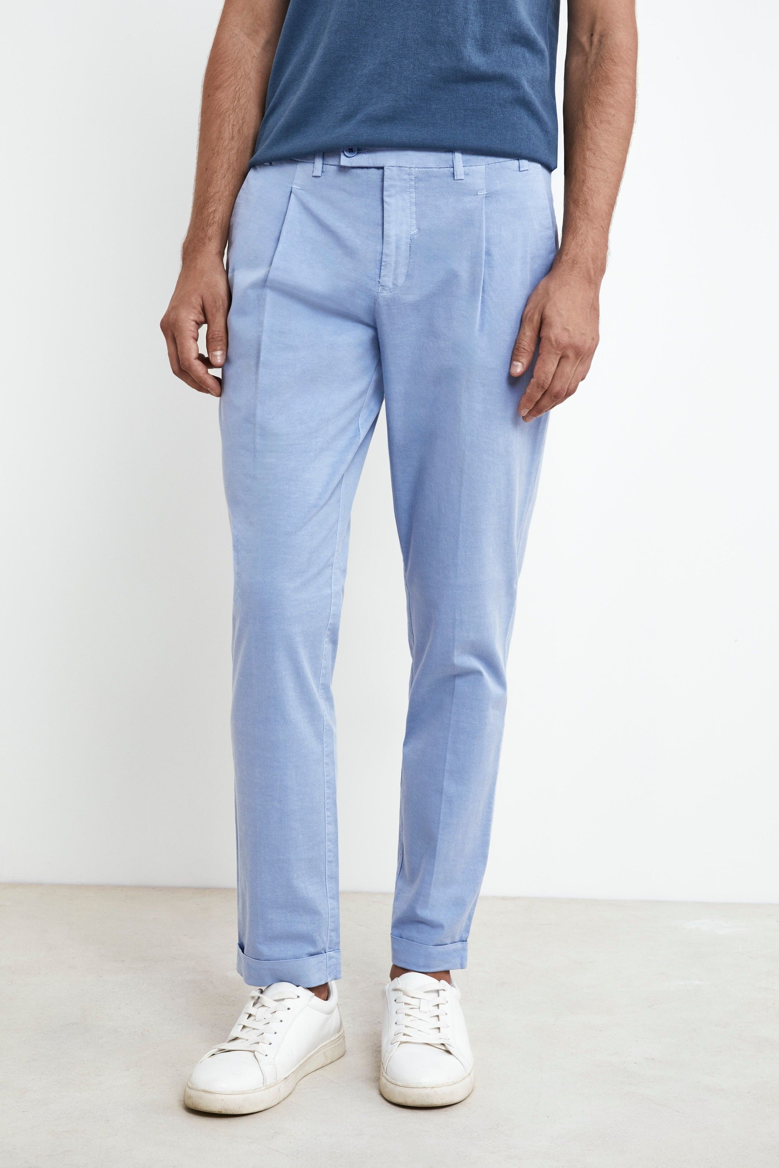 Pantaloni Slim in Cotone - AZZURRO