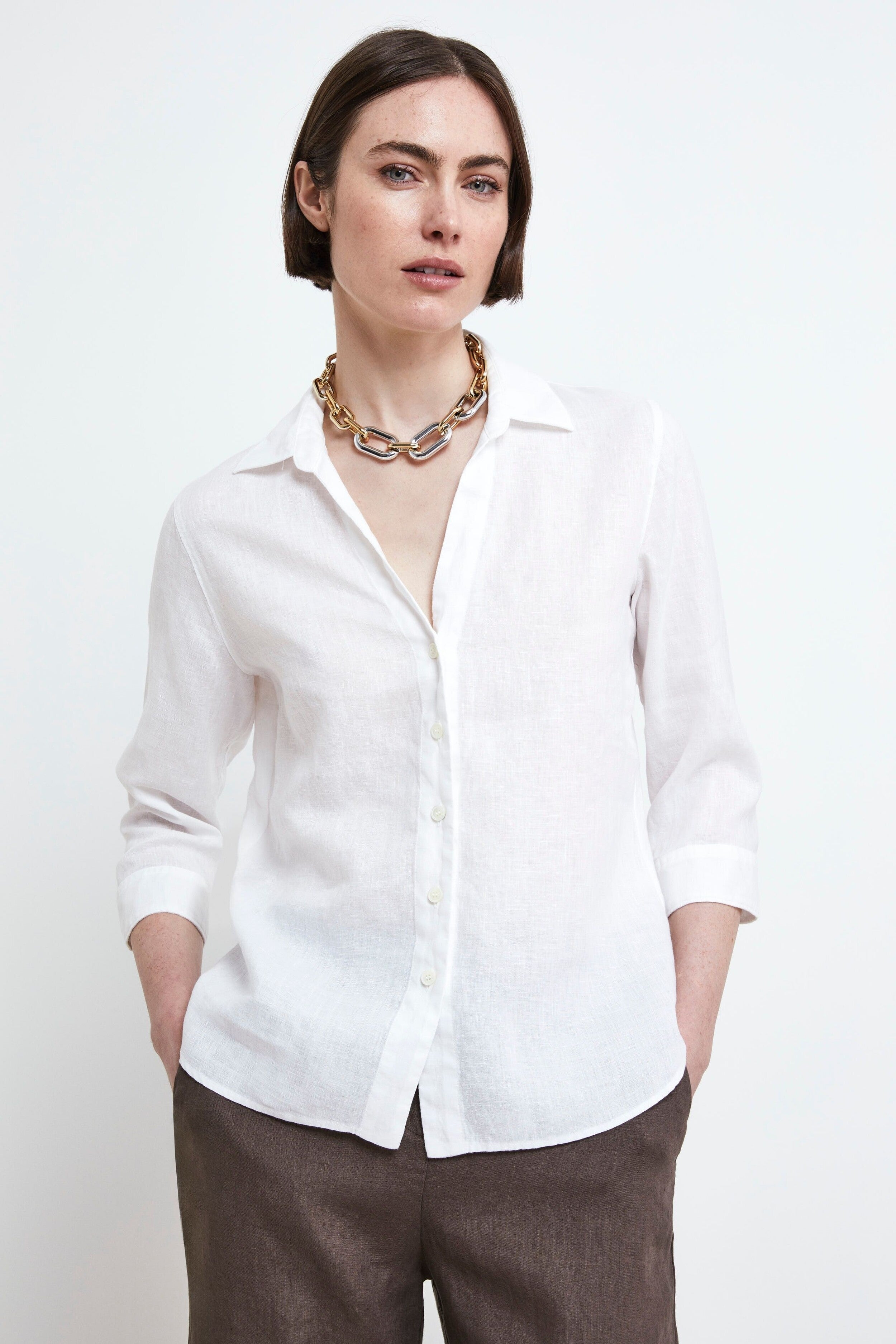 Camicia Basic in Lino - BIANCO