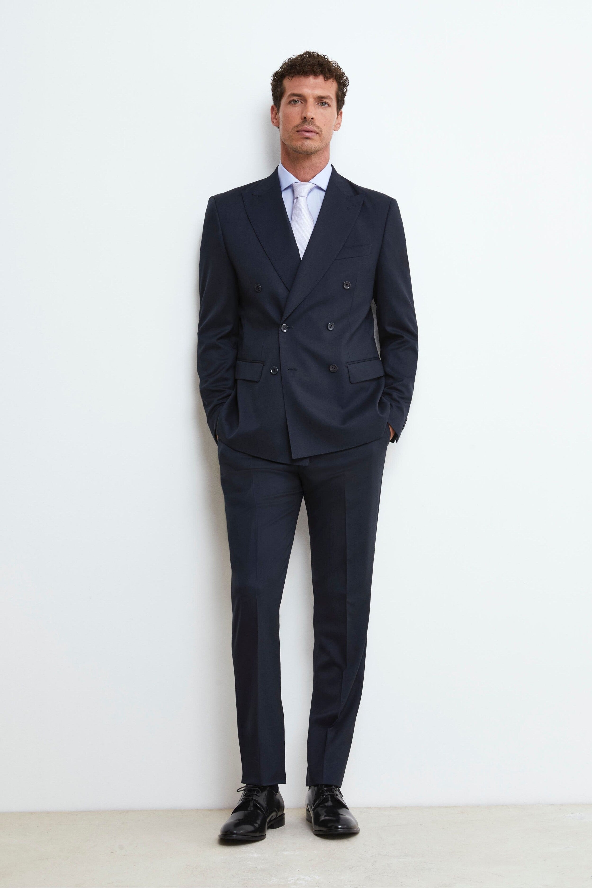 Double-Breasted Wool and Silk Suit - BLUE