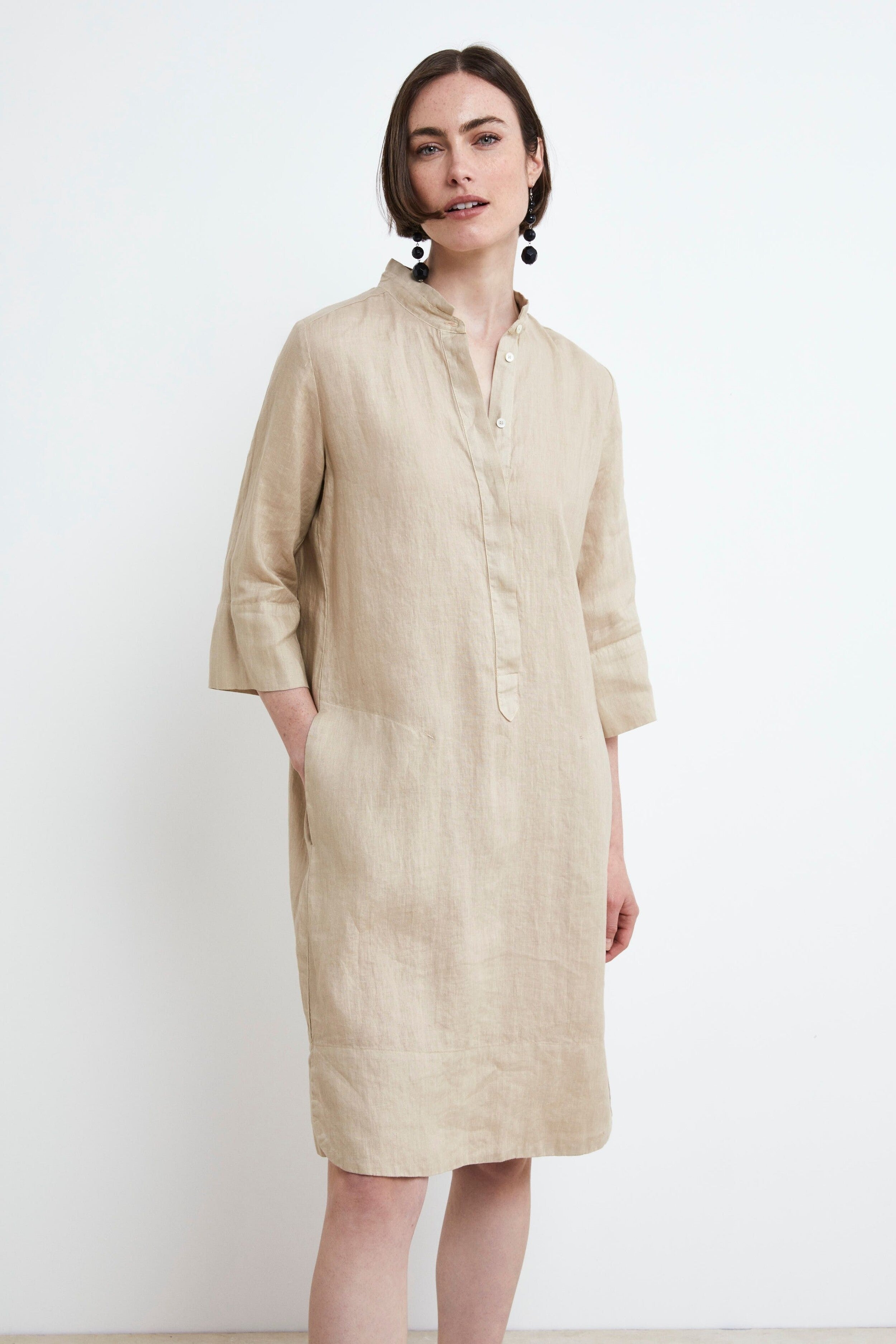 Linen Chemisier Dress - BEIGE