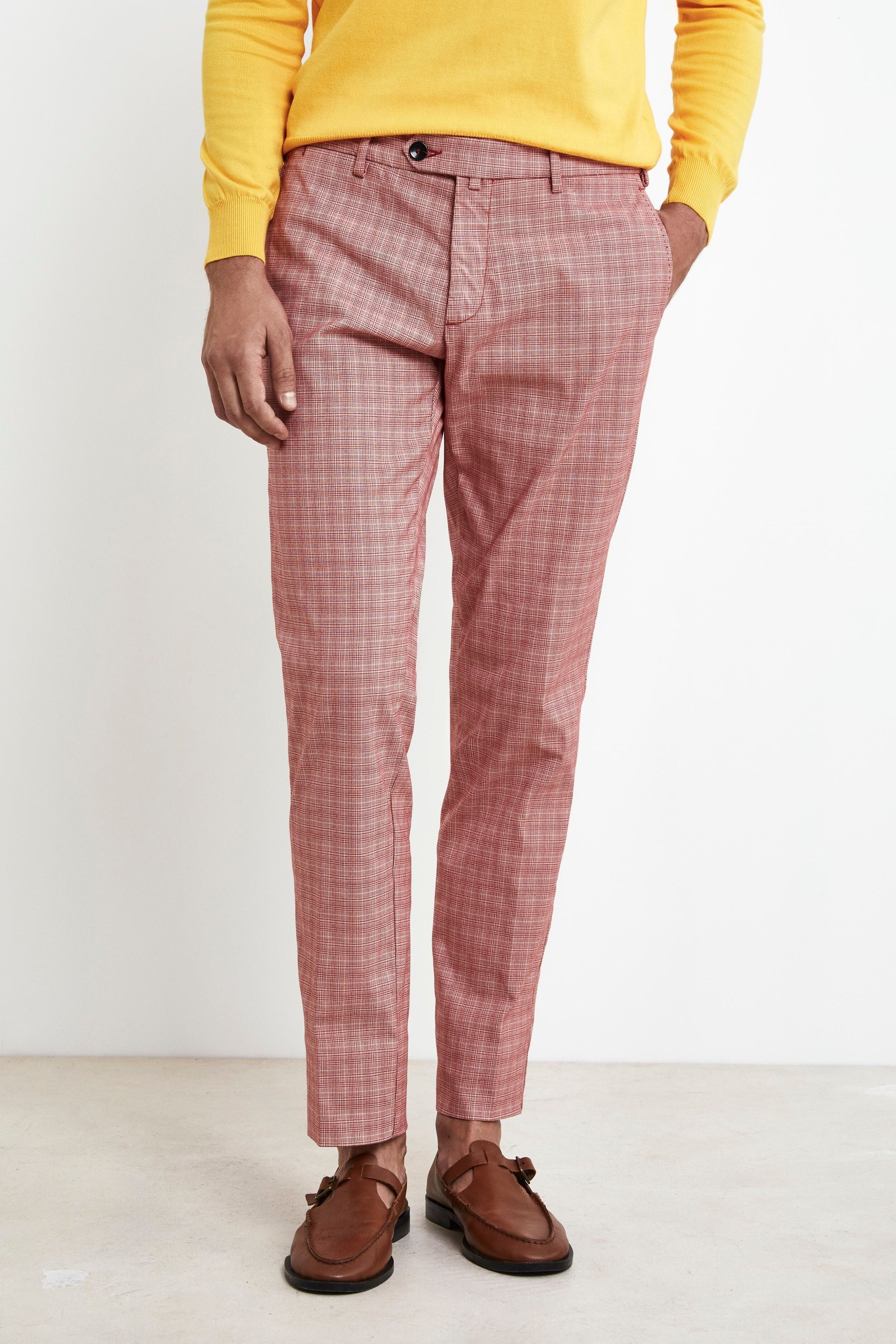 Pantalone microfantasia da uomo - ROSSO QUADRI