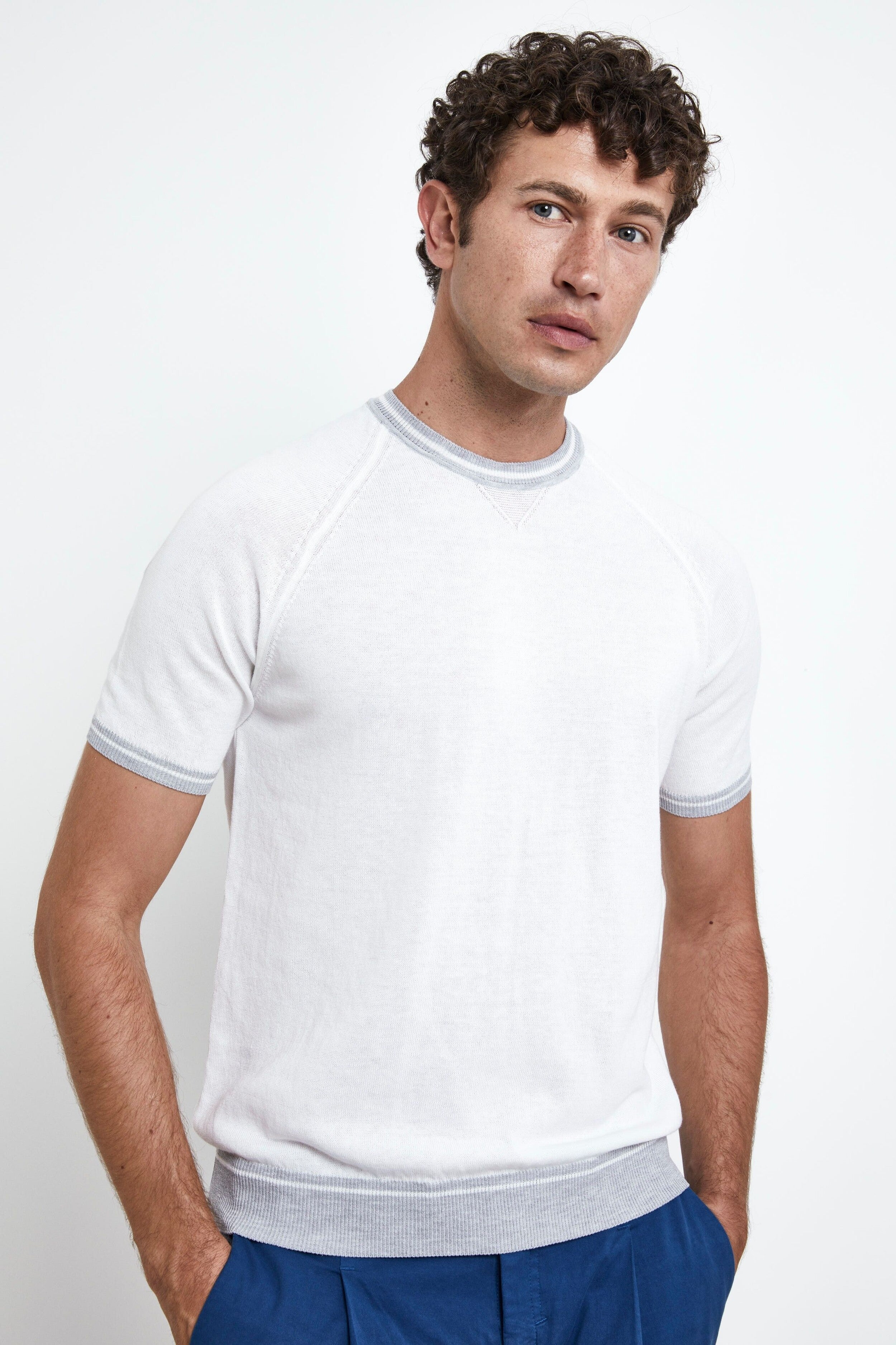 Cotton Knit T-shirt - WHITE