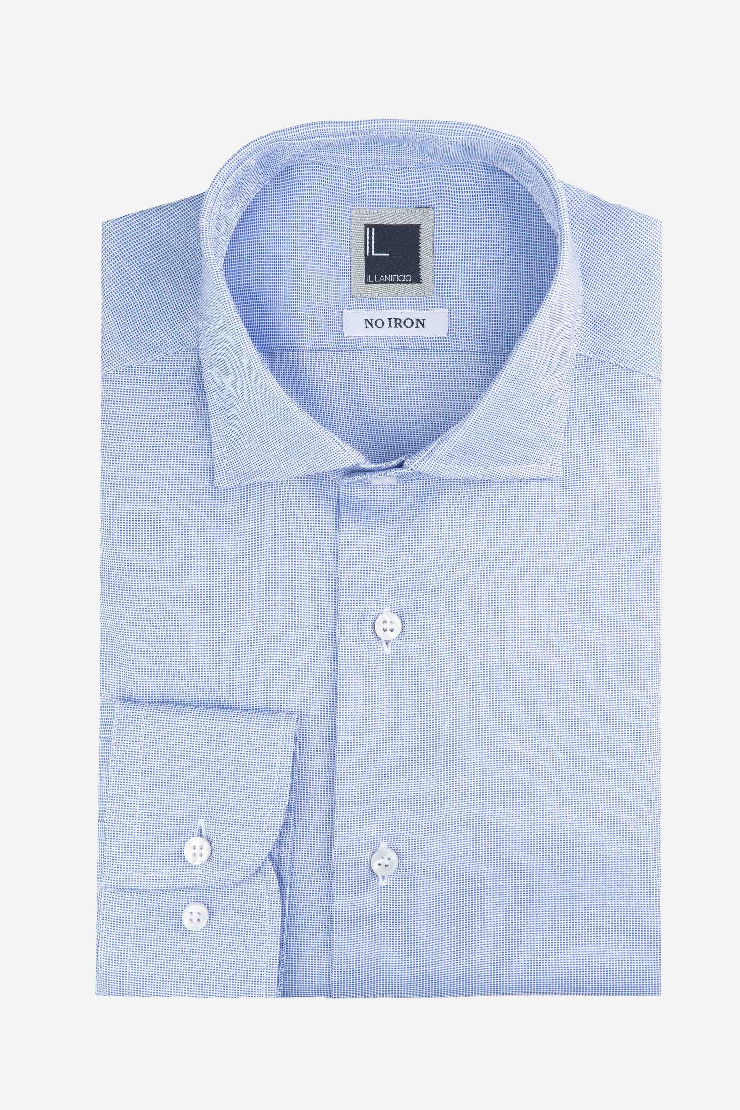 Slim non-iron micro-patterned shirt - Blue pattern