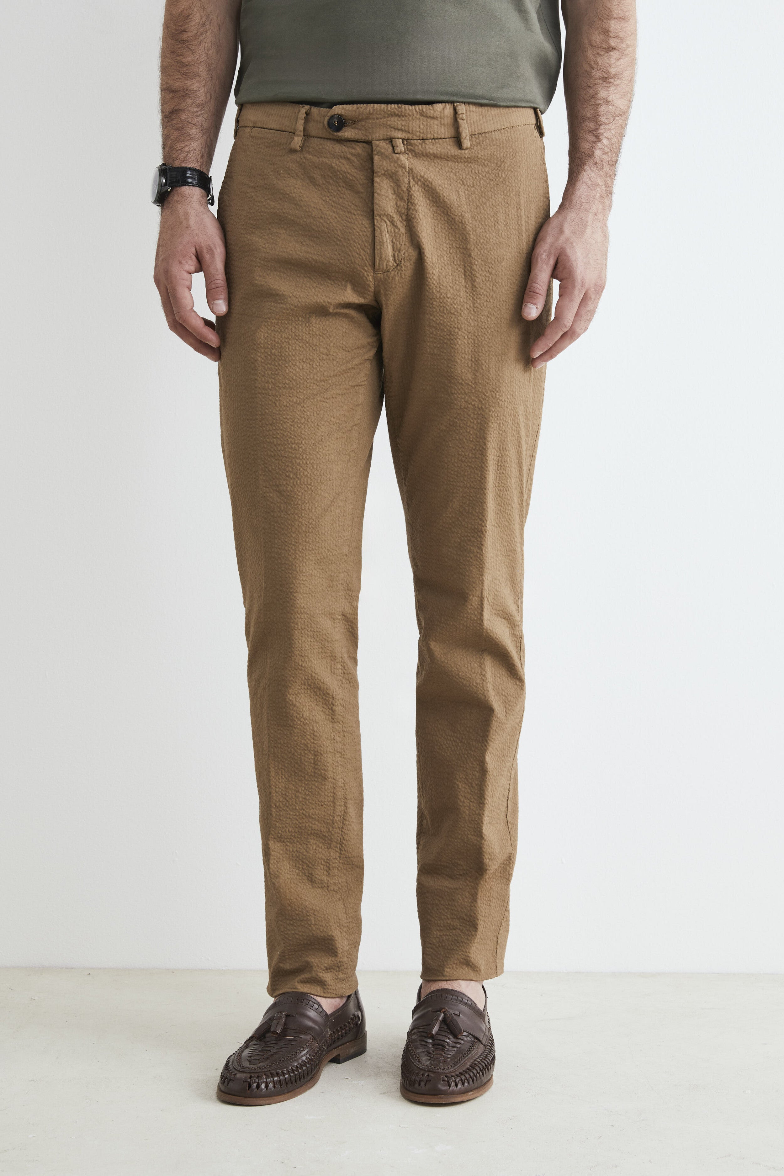 Pantaloni slim in cotone - NOCCIOLA