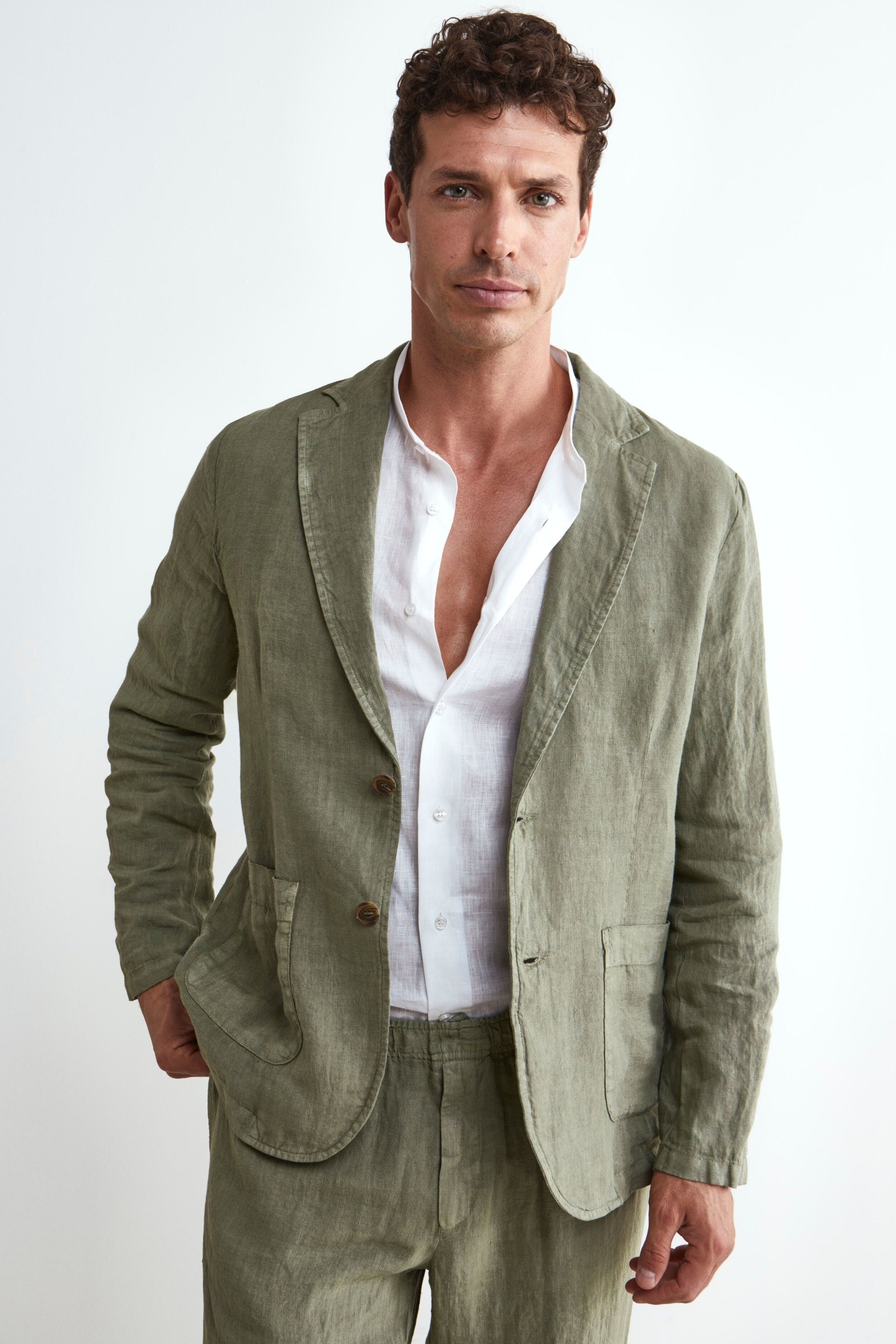 Green Linen Jacket - Military green