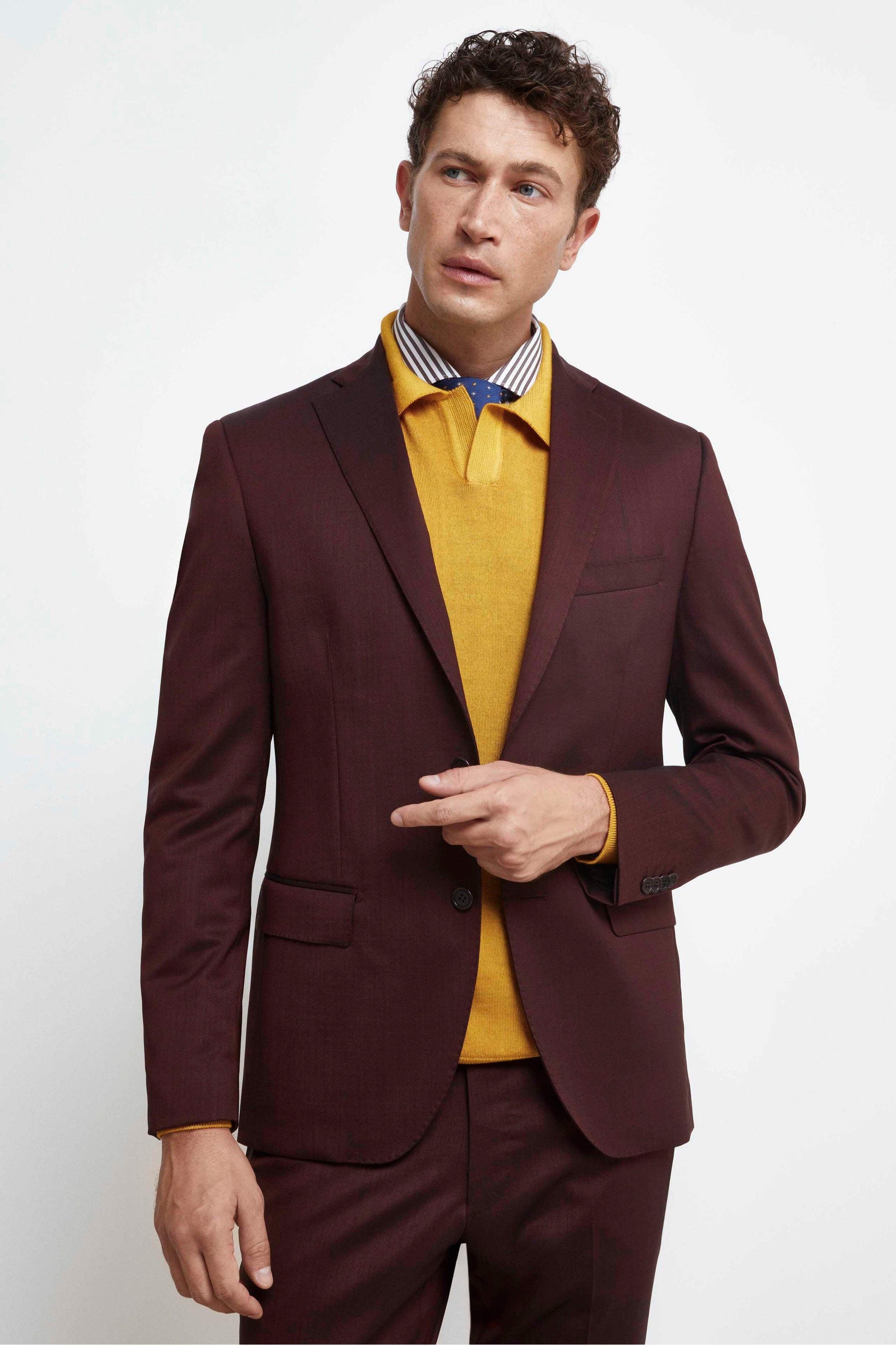 Abito Colorato Monopetto Slim Fit - BORDEAUX