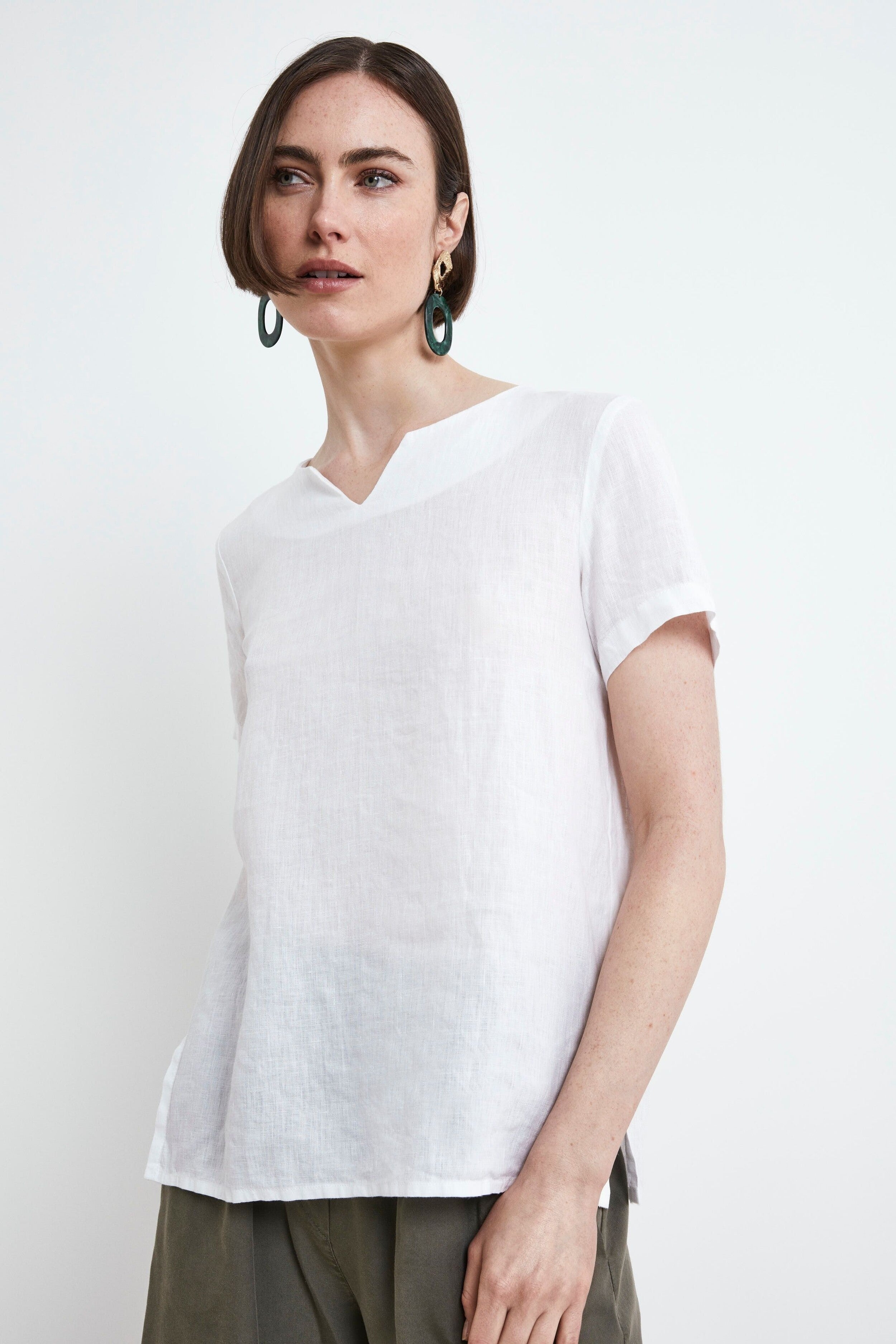 Blusa in lino con spacchi - BIANCO