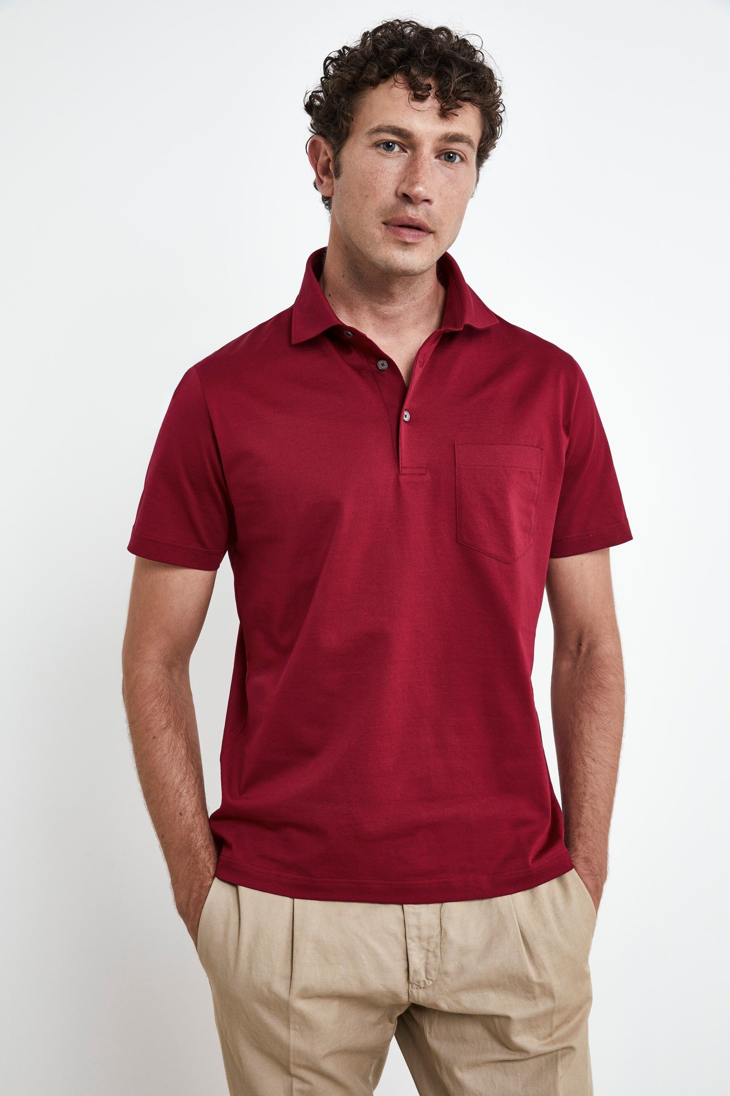 Polo shirt with pocket in lisle thread - Burgundy