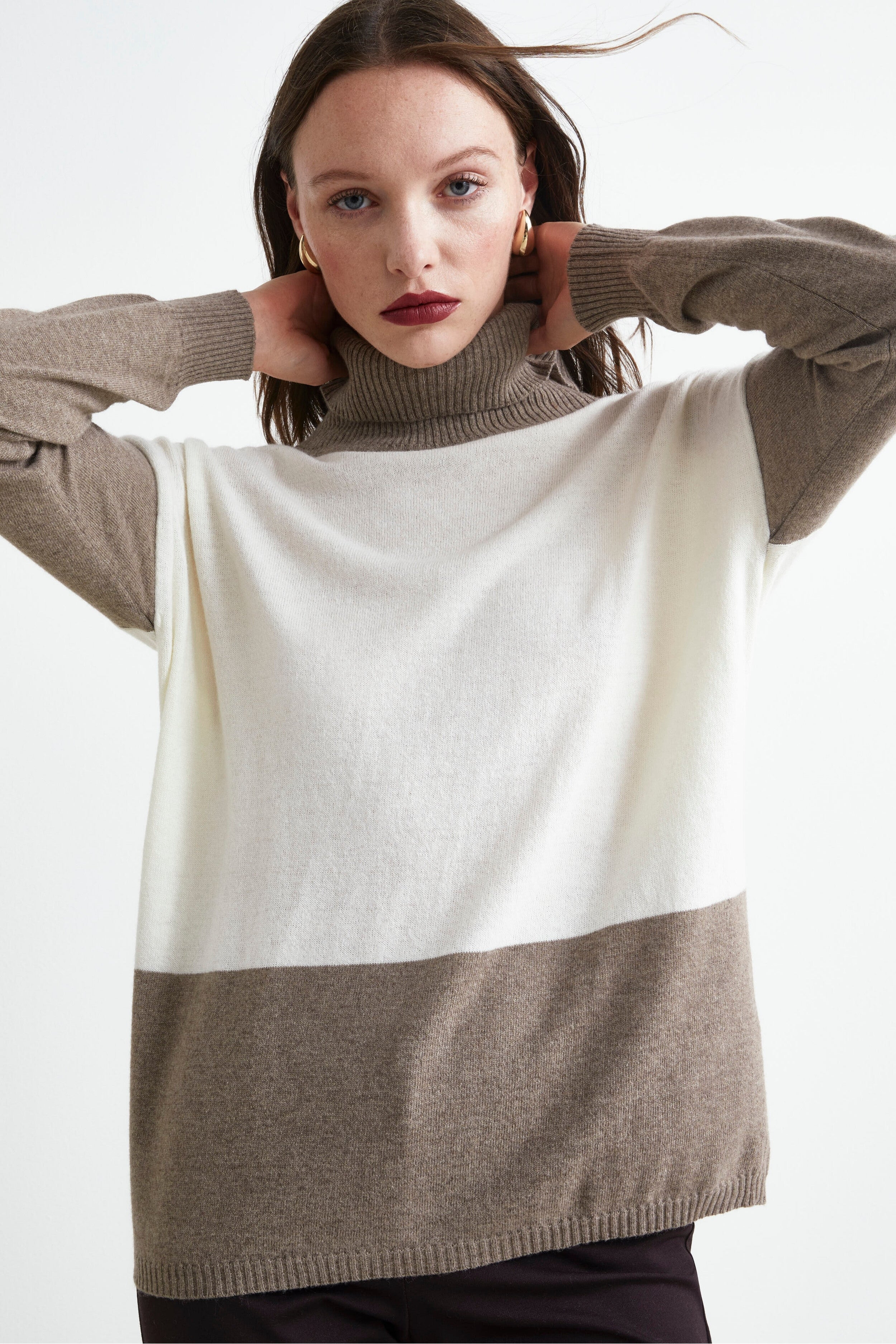 Maglia Bicolore Misto Cashmere - PANNA RIGATO