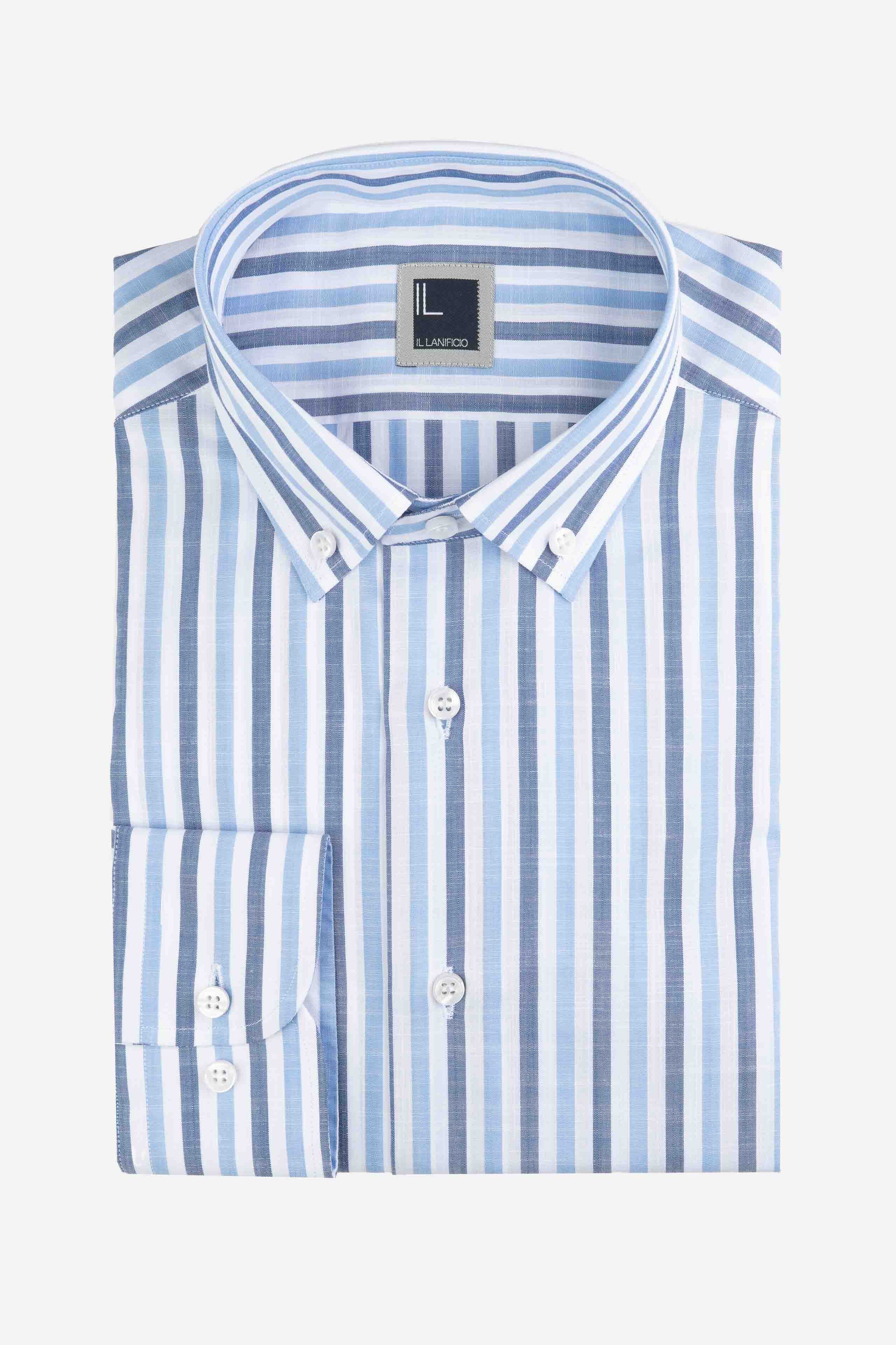 Gestreiftes Button-Down-Hemd - Blau-hellblau gestreift