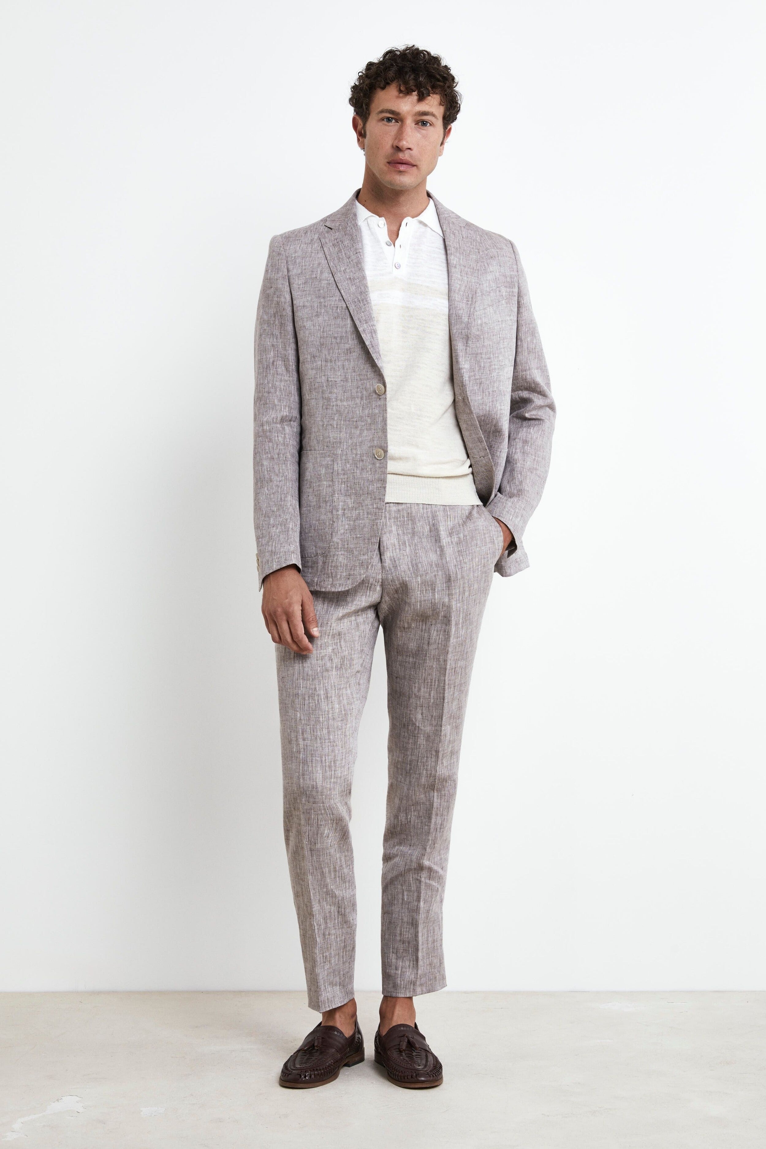 Slim Fit Linen Suit - brown