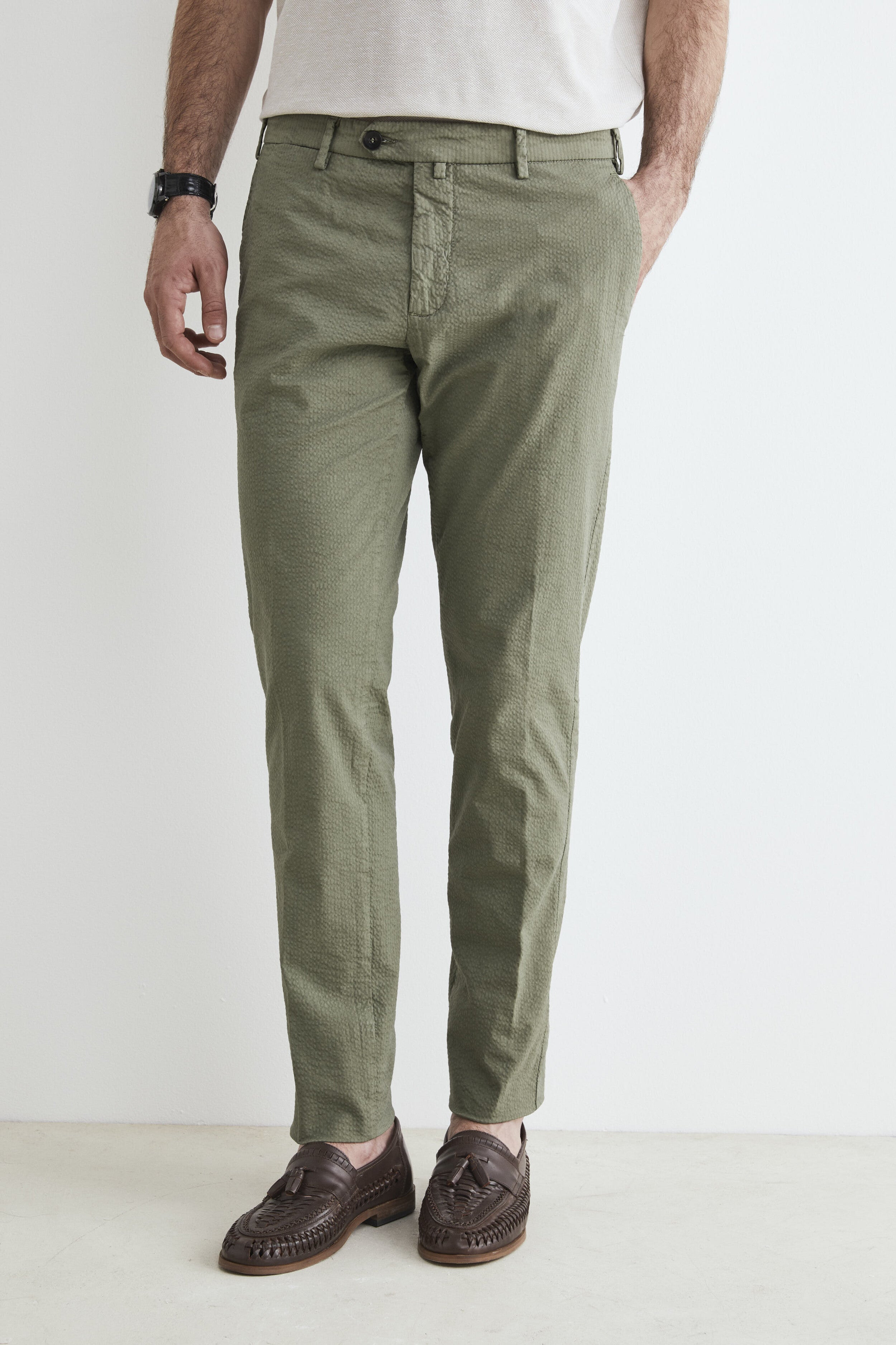 Pantaloni slim in cotone - SALVIA