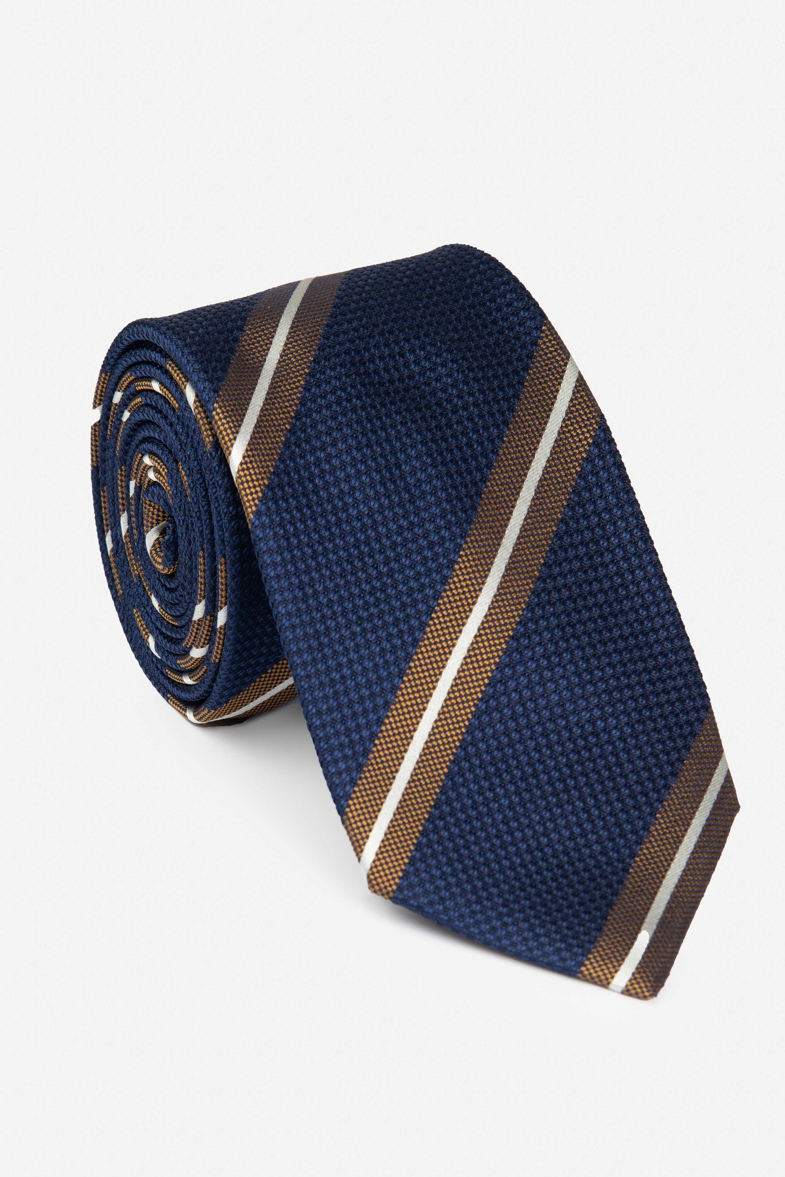 Silk striped tie - STRIPED BLUE/YELLOW