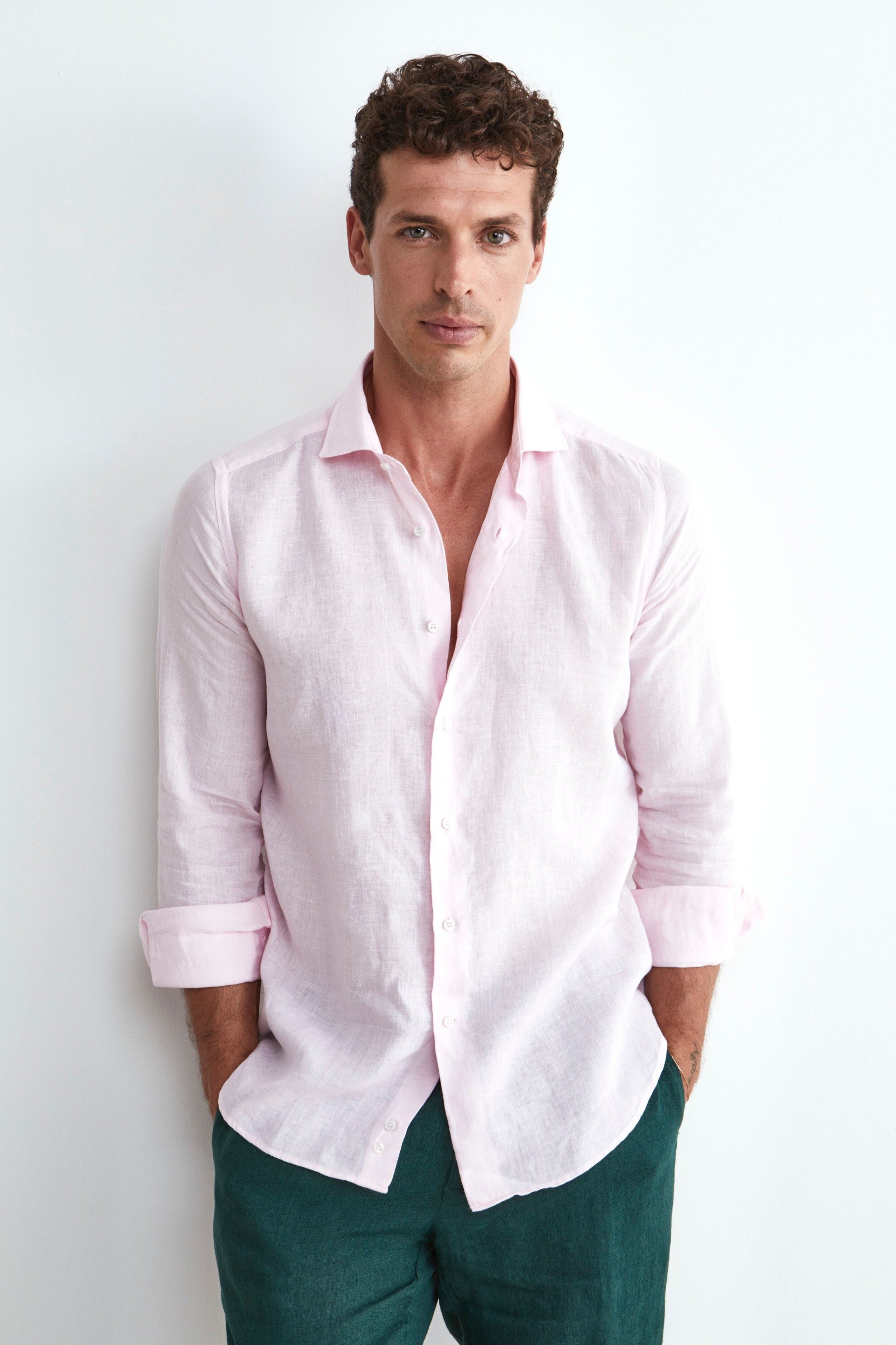 Pink Custom Fit Linen Shirt - PINK