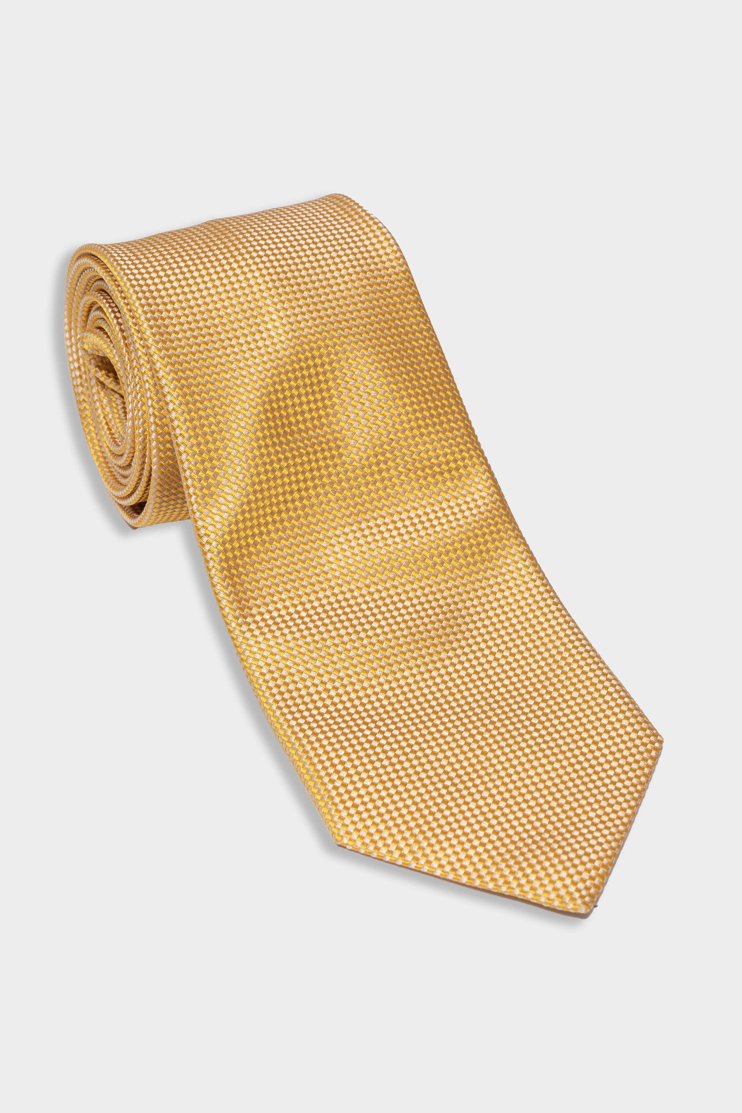 Yellow micro-patterned silk tie - Orange