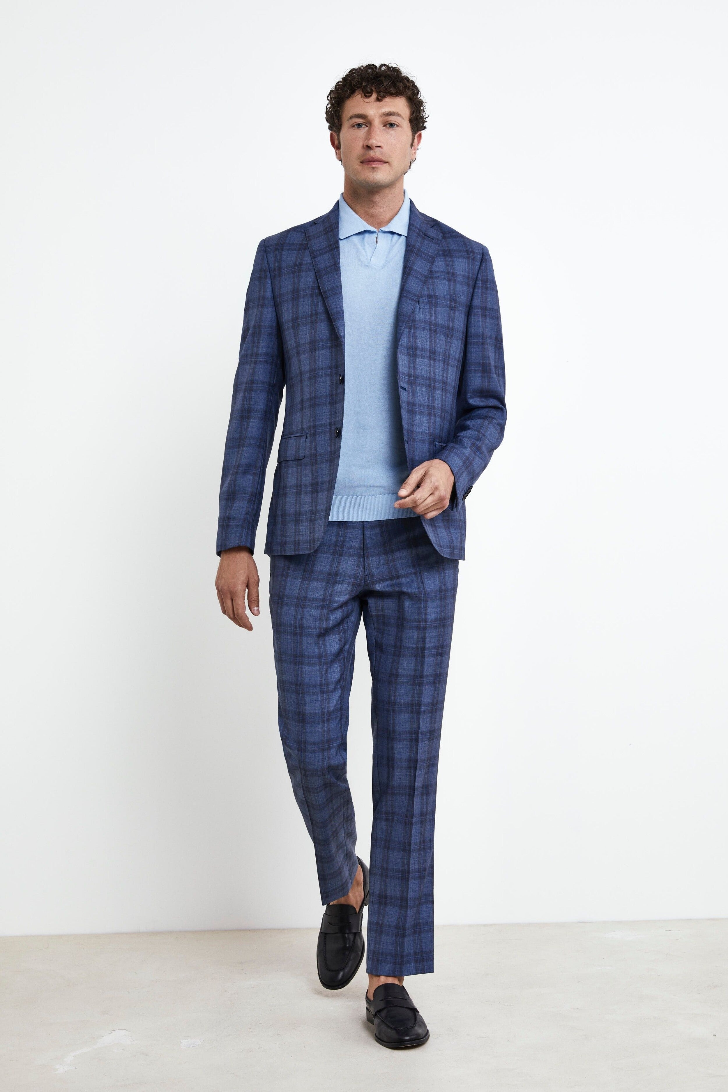 Slim fit plaid suit - BLUE CHECK