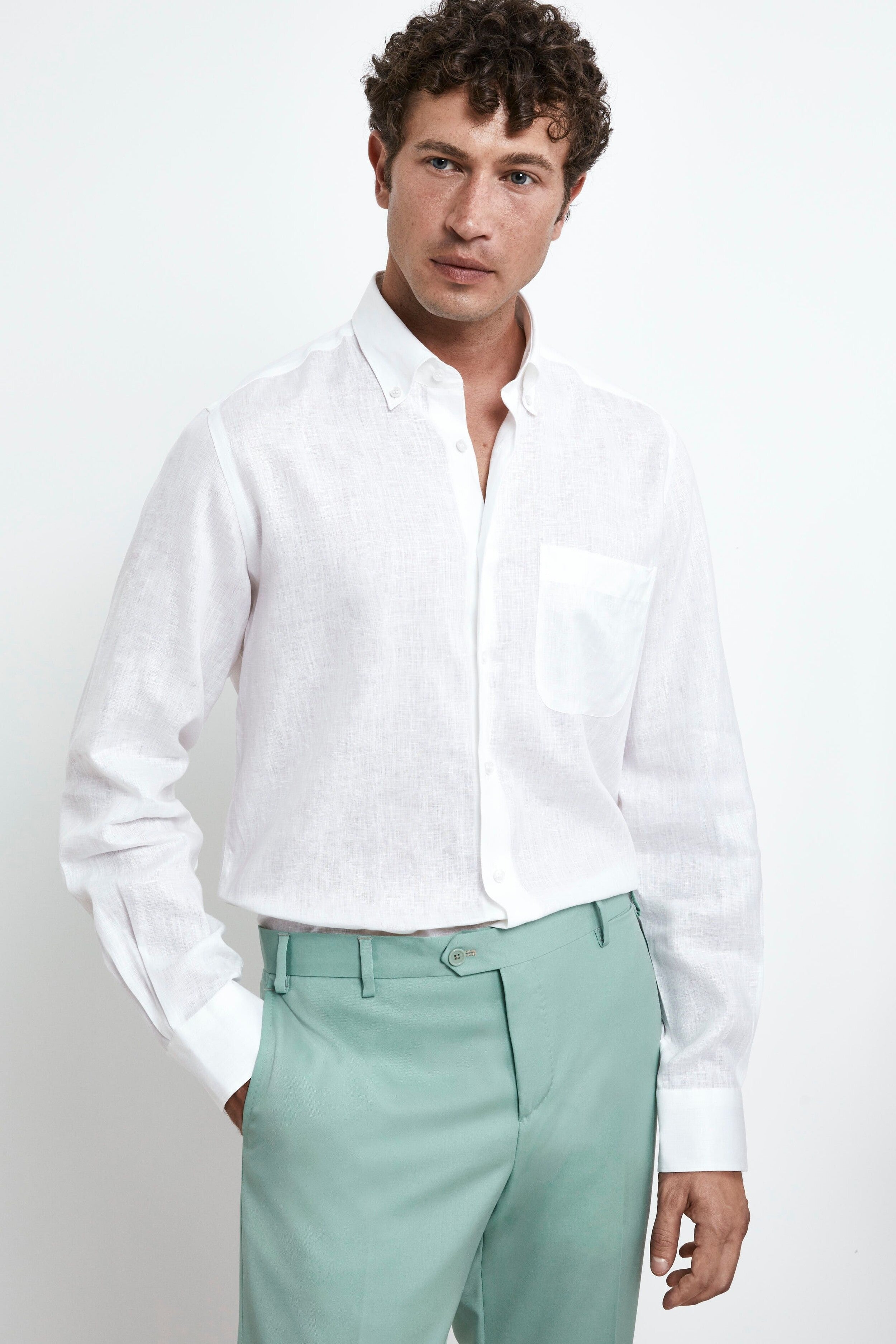 Regular Fit Linen Shirt - WHITE
