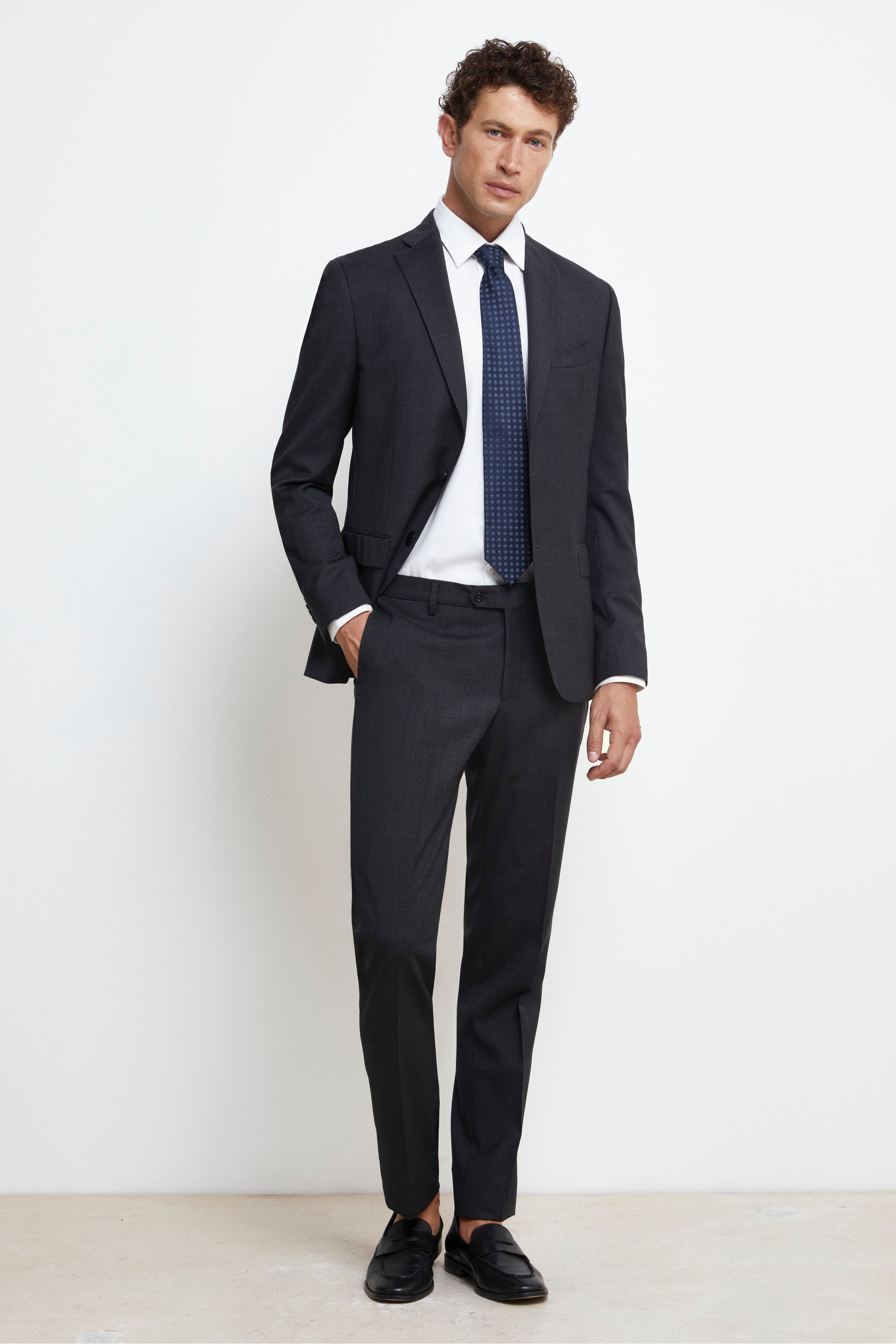 Micro-Pattern Wool Suit - P/P Charcoal grey