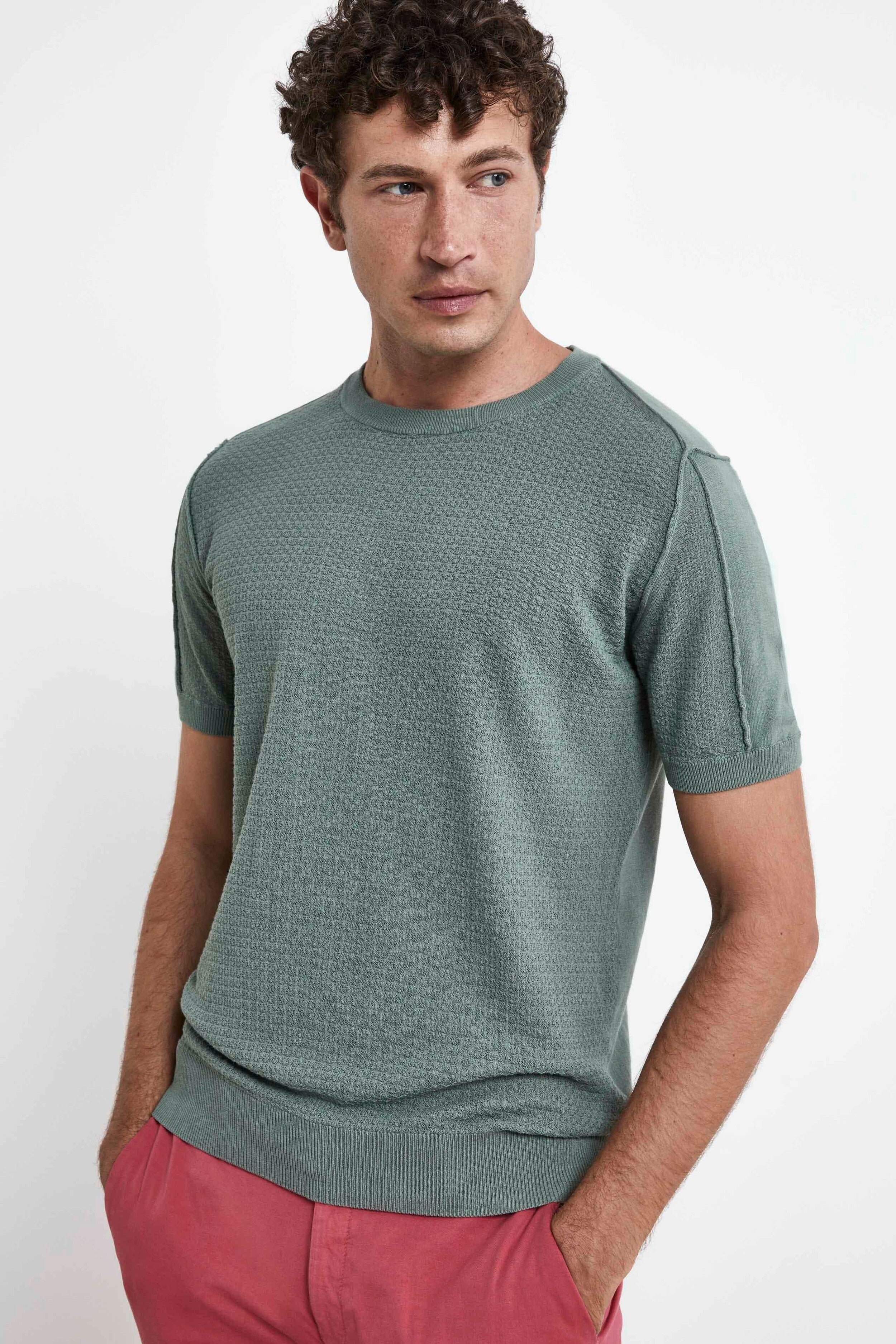 T-shirt Strutturata in Cotone - VERDE MILITARE