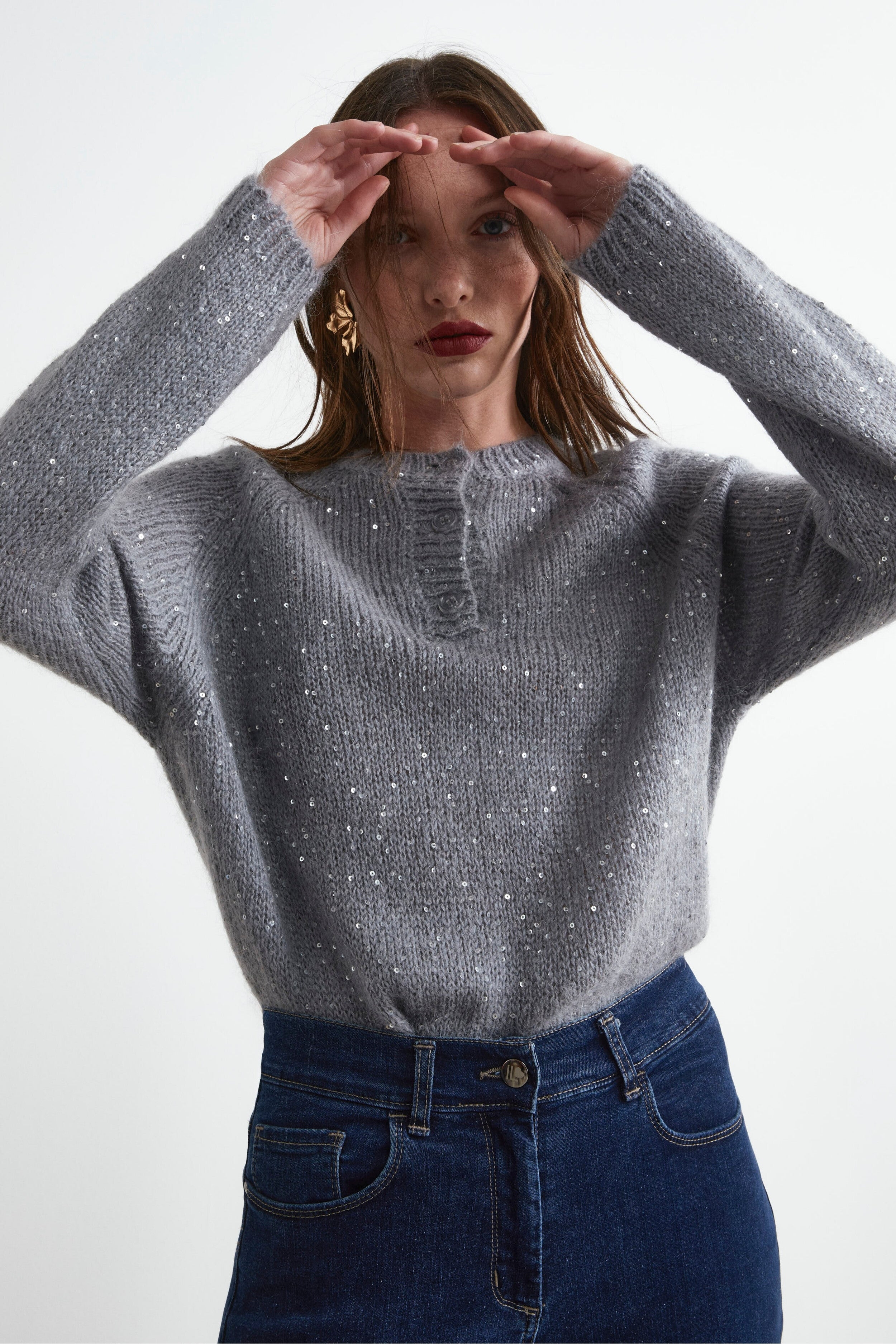 Maglia Mohair con Paillettes - GRIGIO