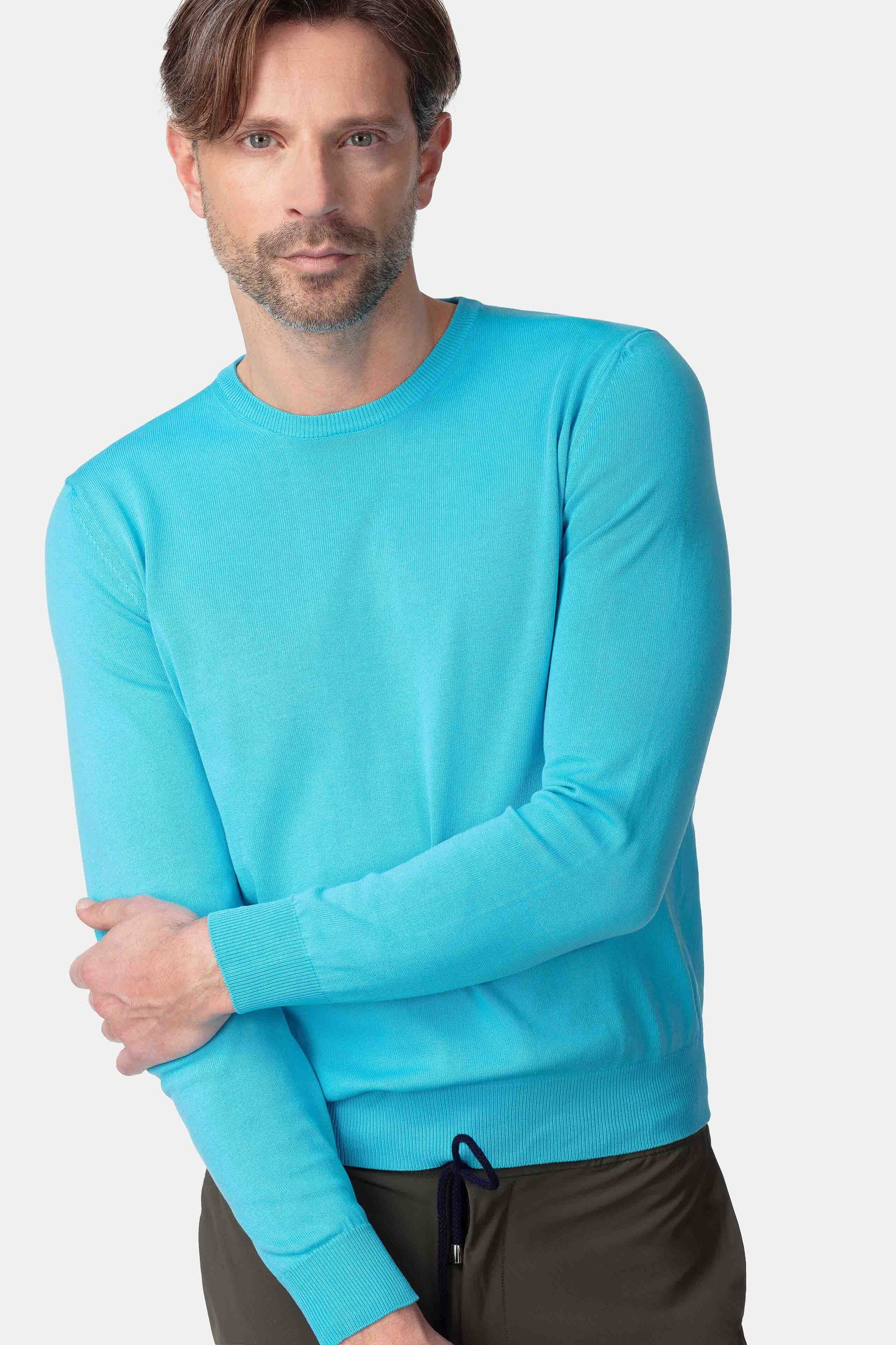 Cotton crewneck sweater - Aqua green