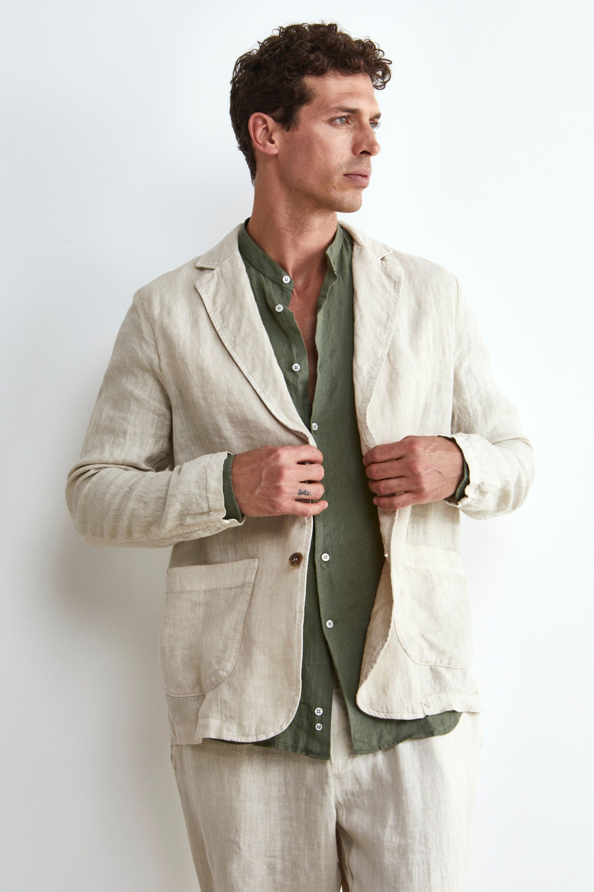 Beige Linen Jacket - BEIGE