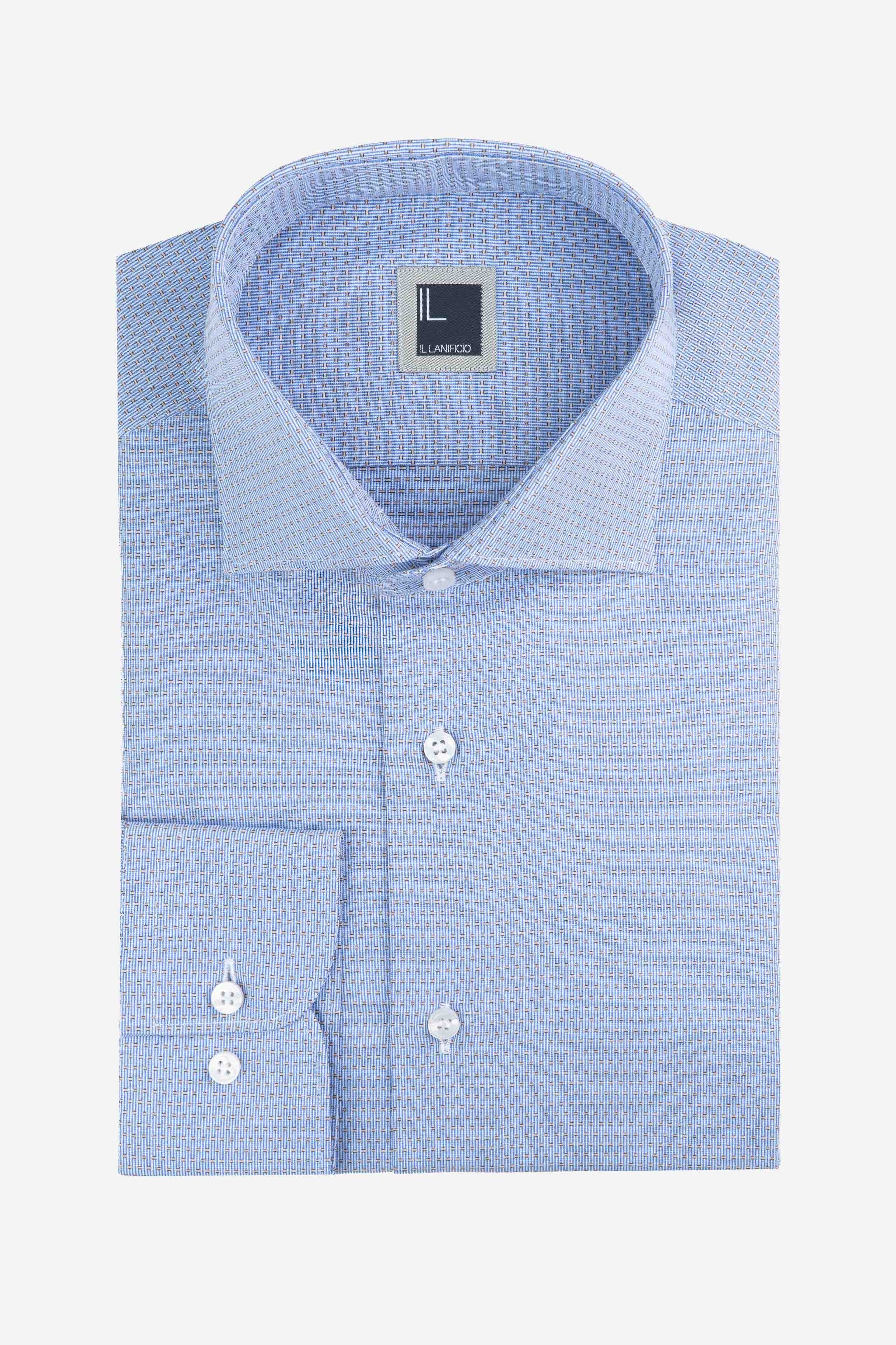 Light blue patterned shirt French neck - Light blue pattern