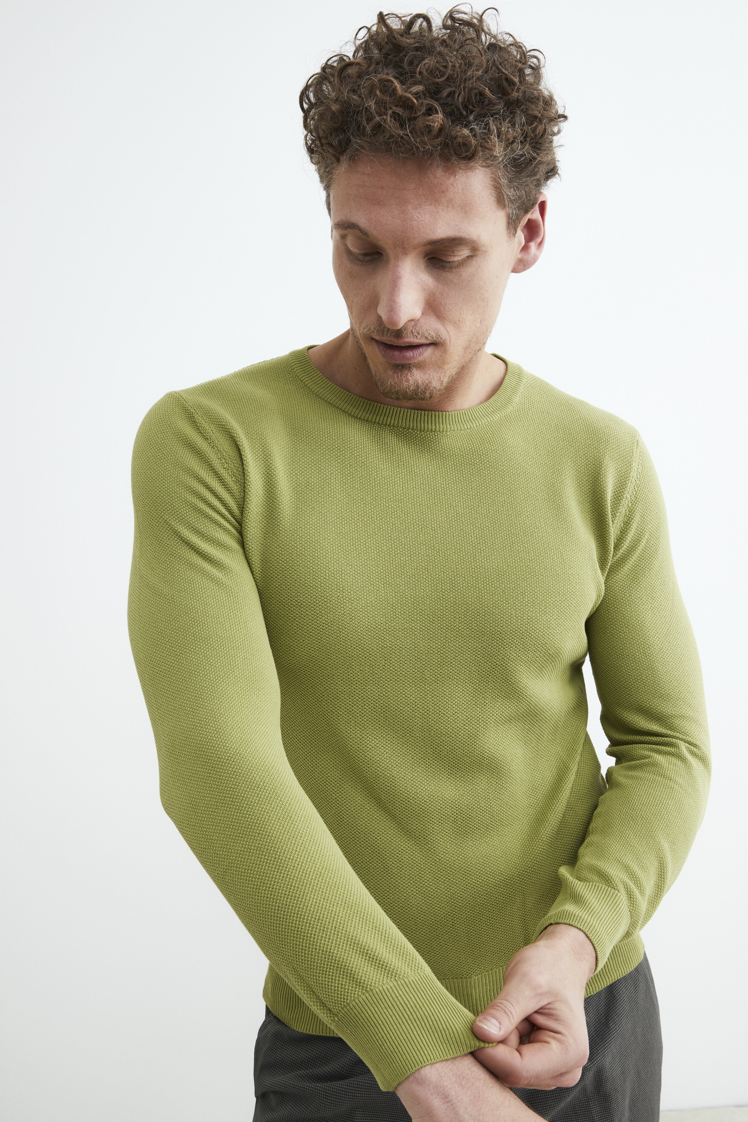 Cotton crew-neck pullover - LICHEN