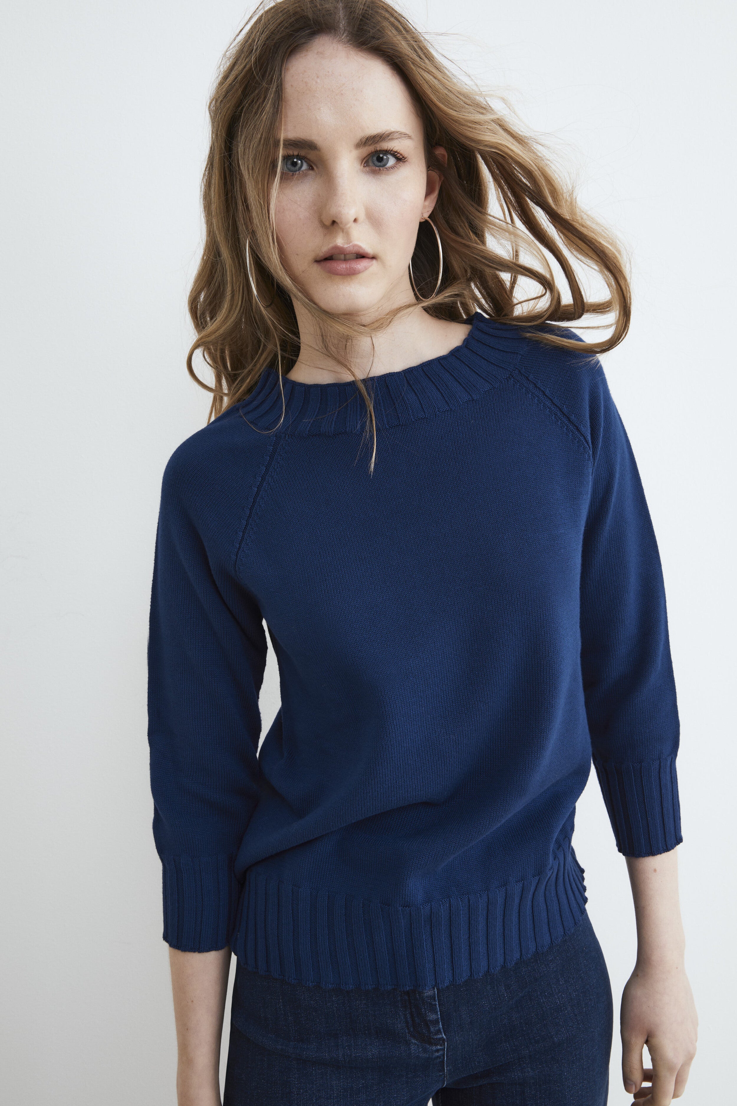 Ribbed cotton sweater - BLUE