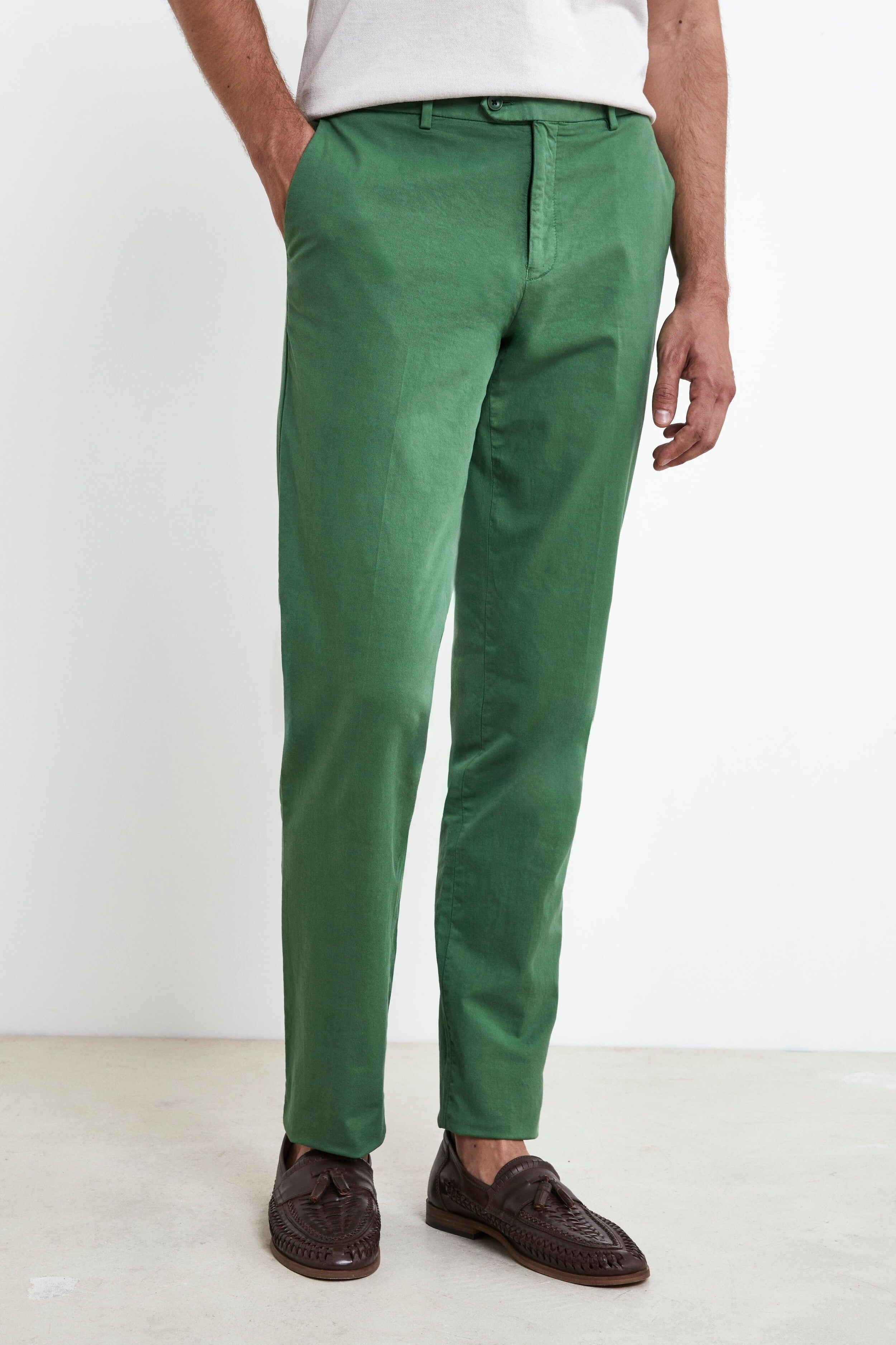 Structured Cotton Trousers - GREEN