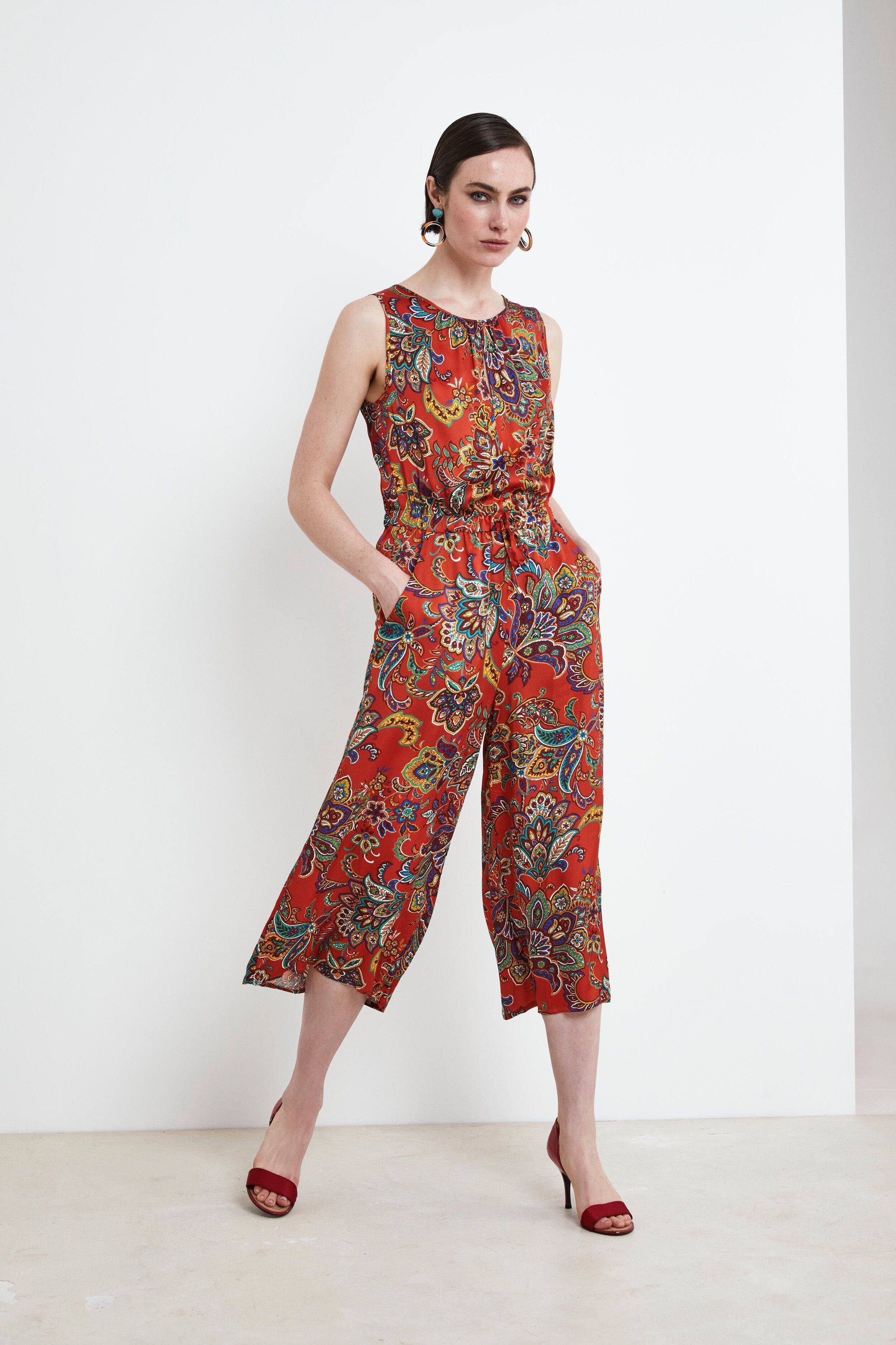 Patterned jumpsuit with drawstring - PAPRIKA PATTERN