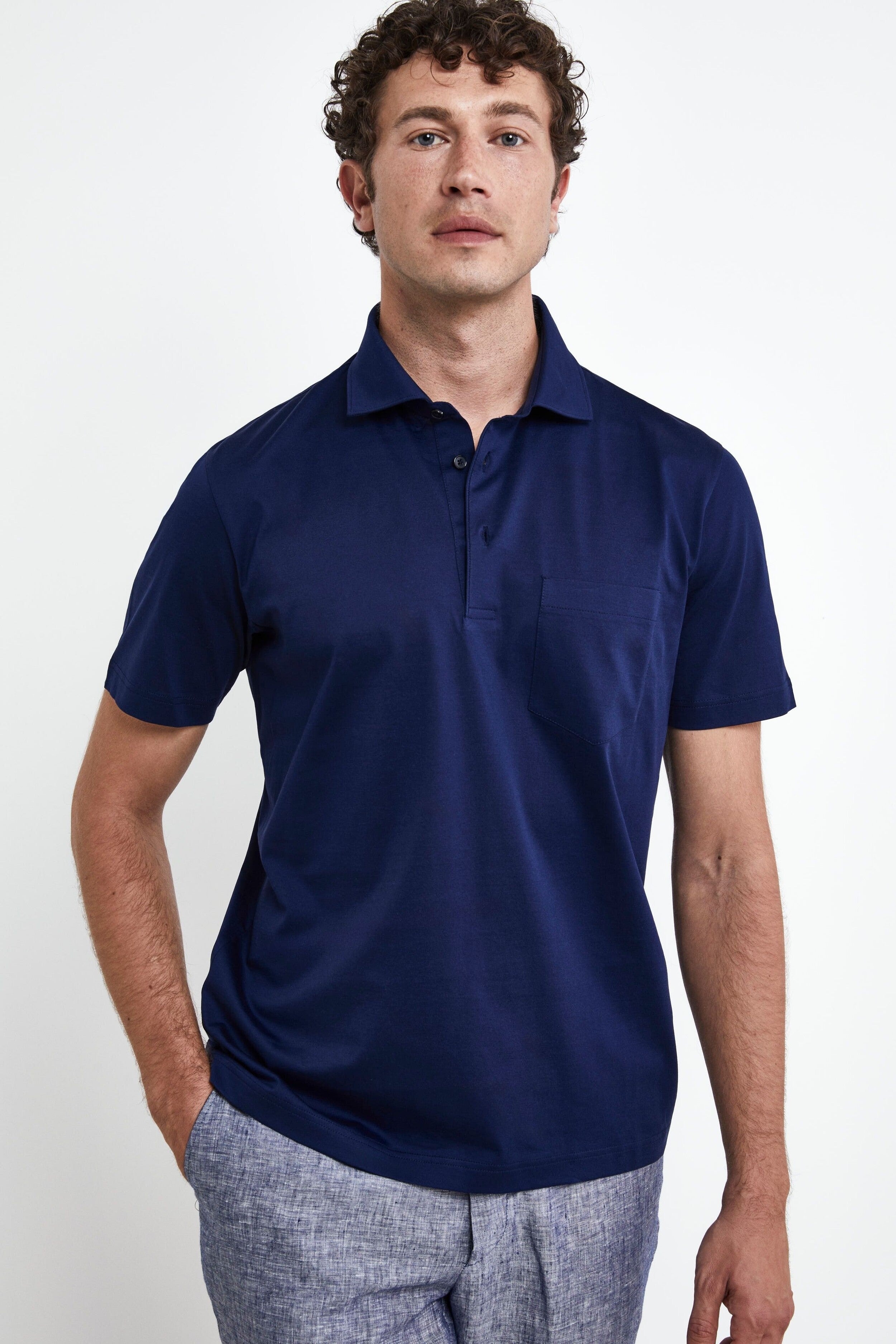 Polo shirt with pocket in lisle thread - Medium blue