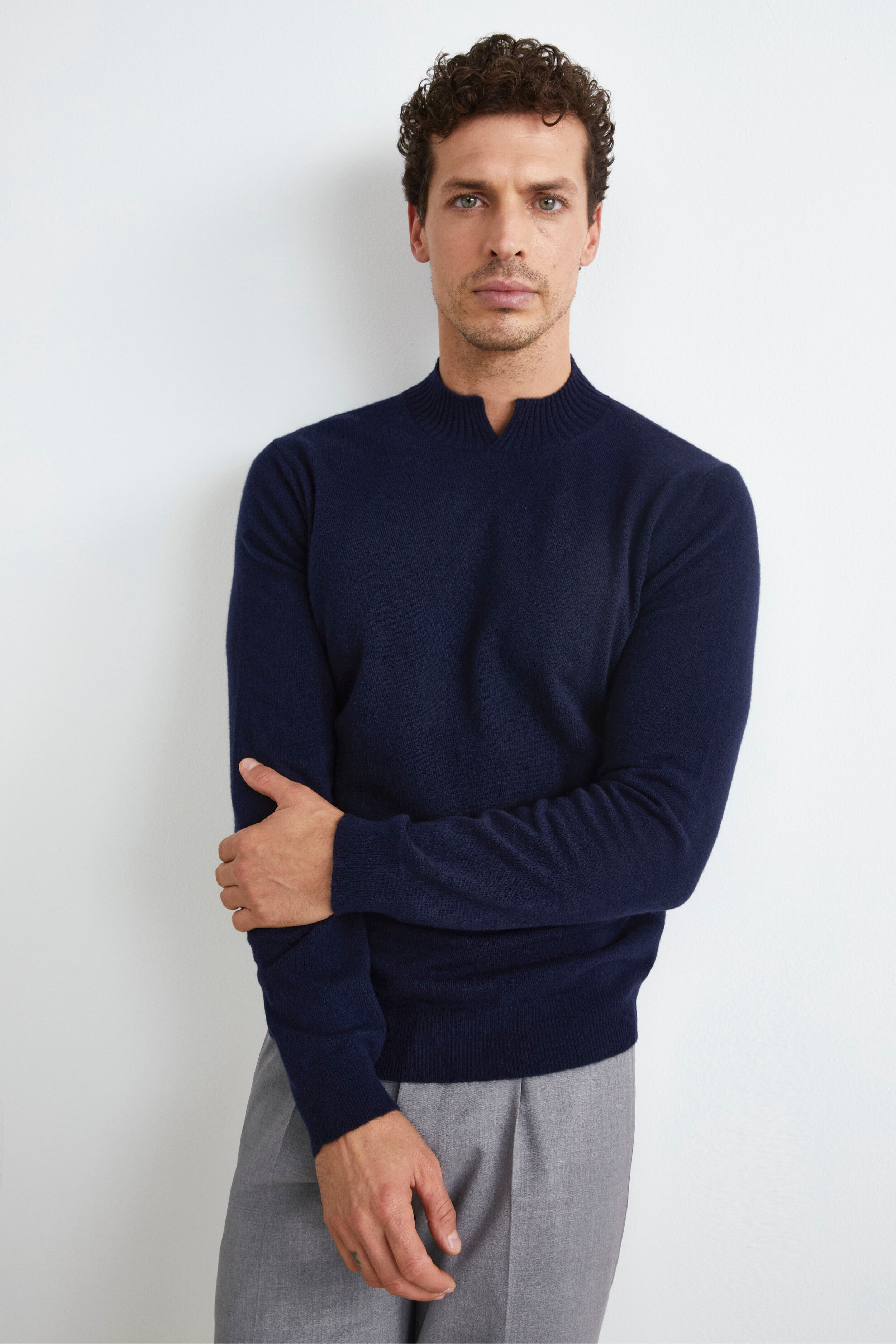 Lupetto con Spacco in Lana e Cashmere - BLU NOTTE