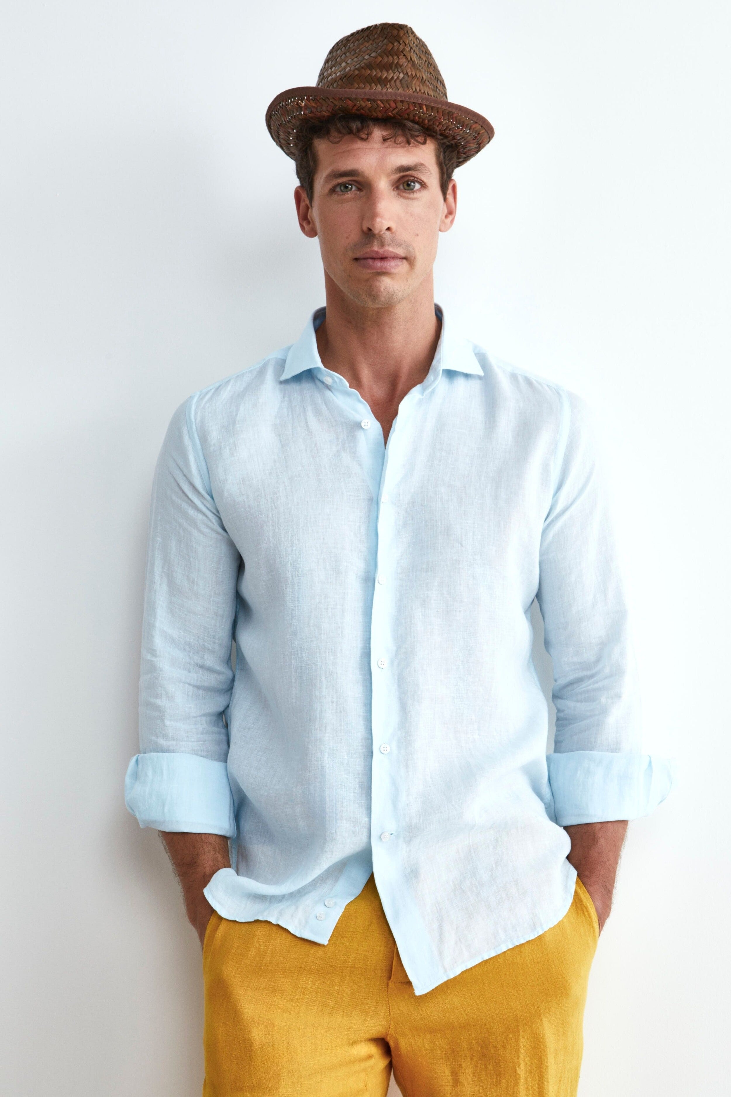 Light blue Custom Fit Linen Shirt - Light blue