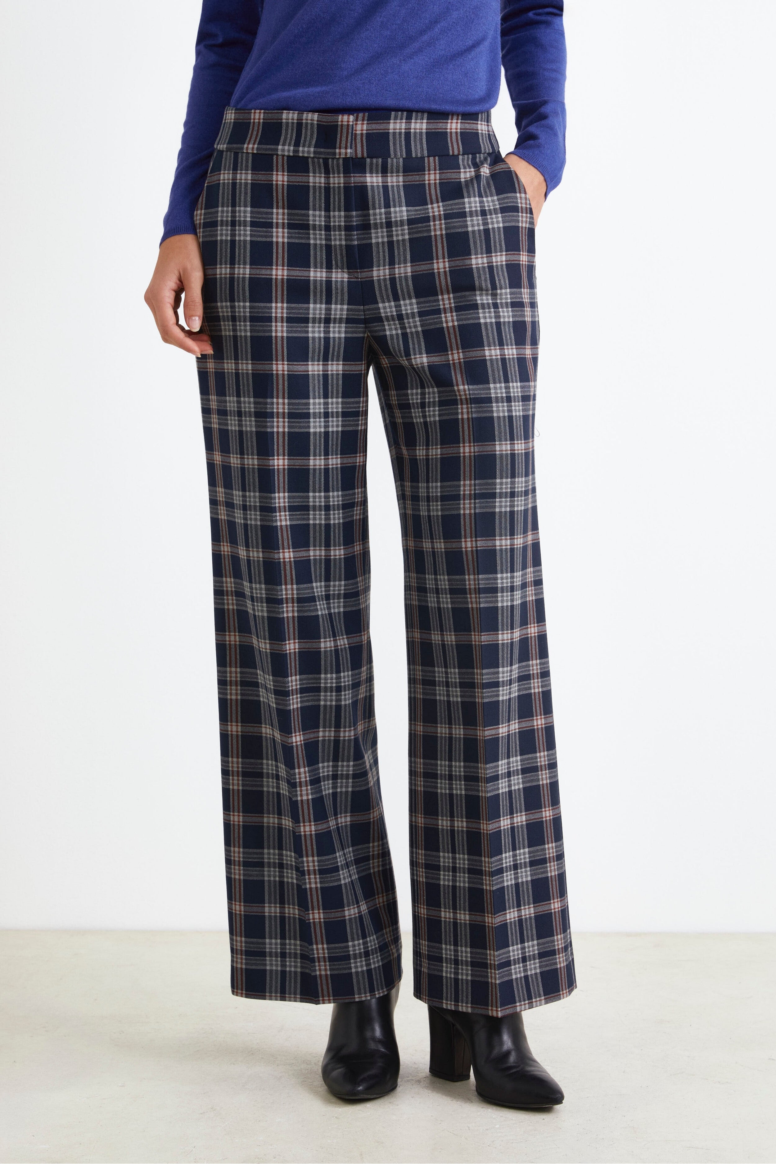 Pantalone Check Morbido in Misto Lana - BLU QUADRI