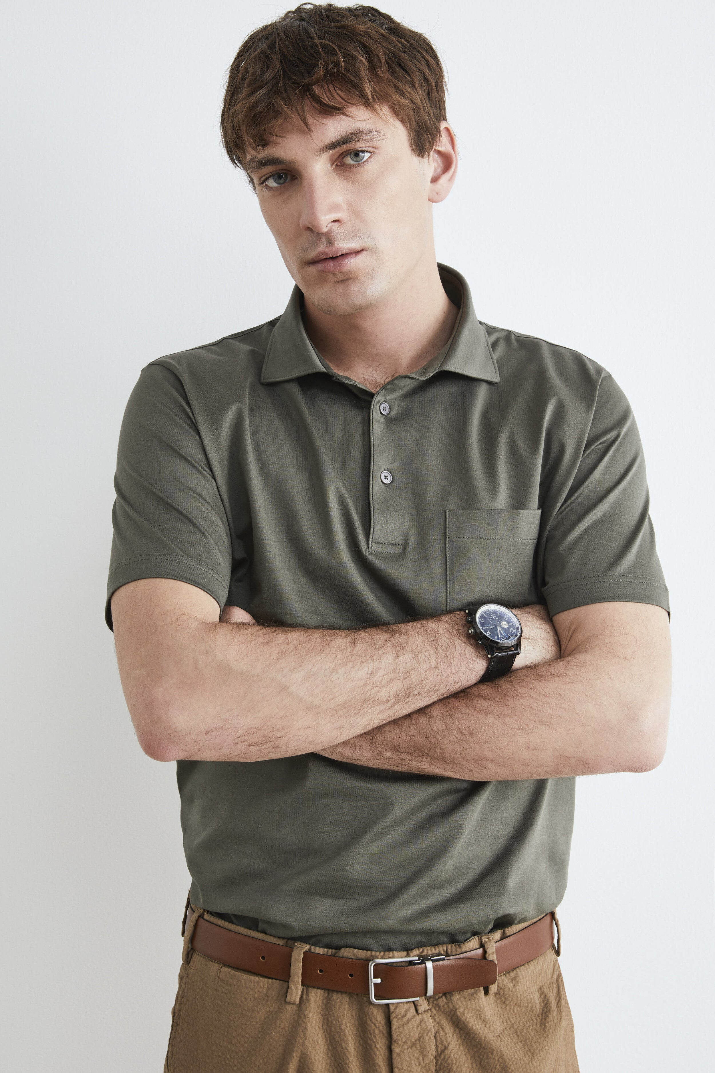 Polo shirt with pocket in lisle thread - Military green