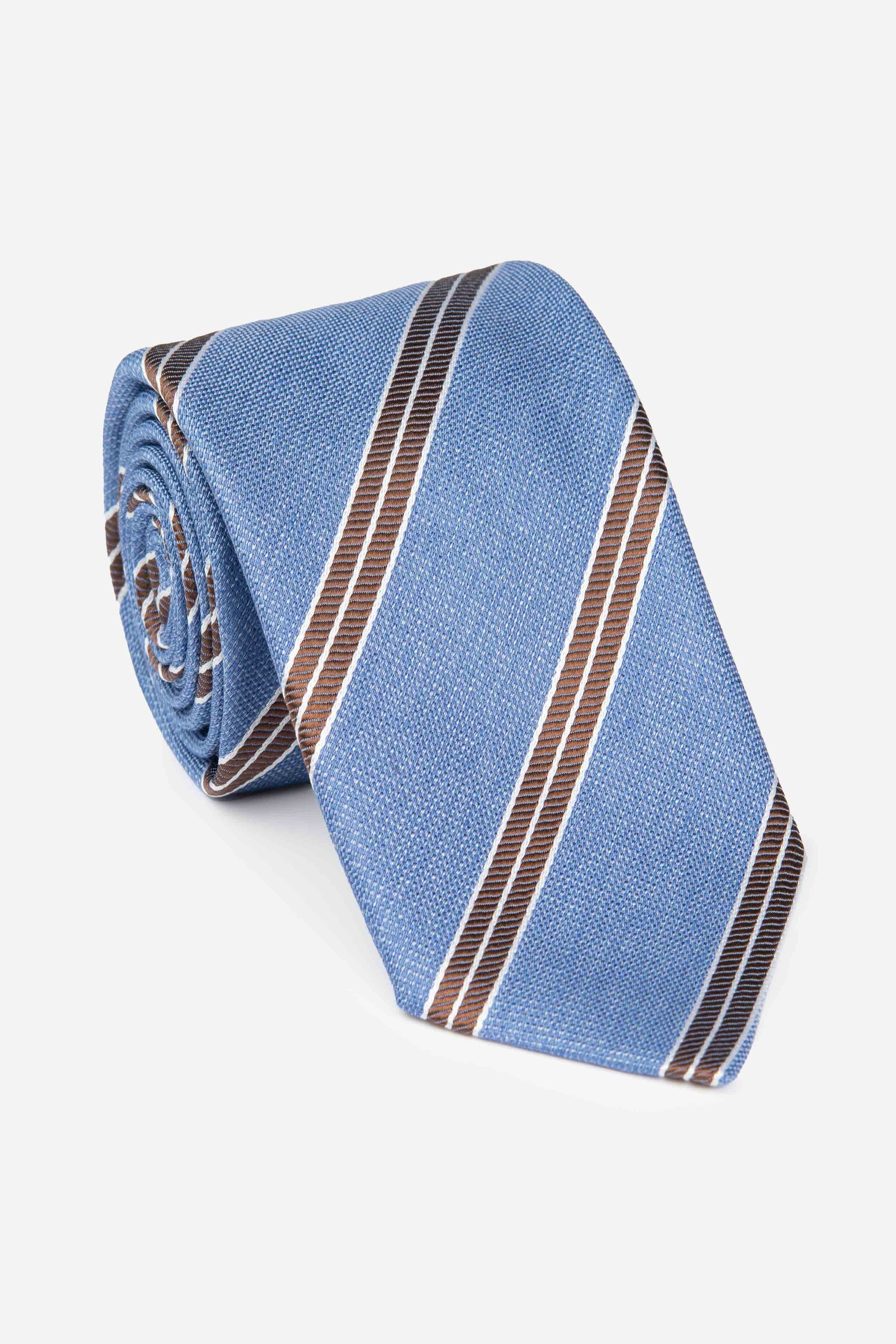 Striped patterned tie - Light blue-Brown