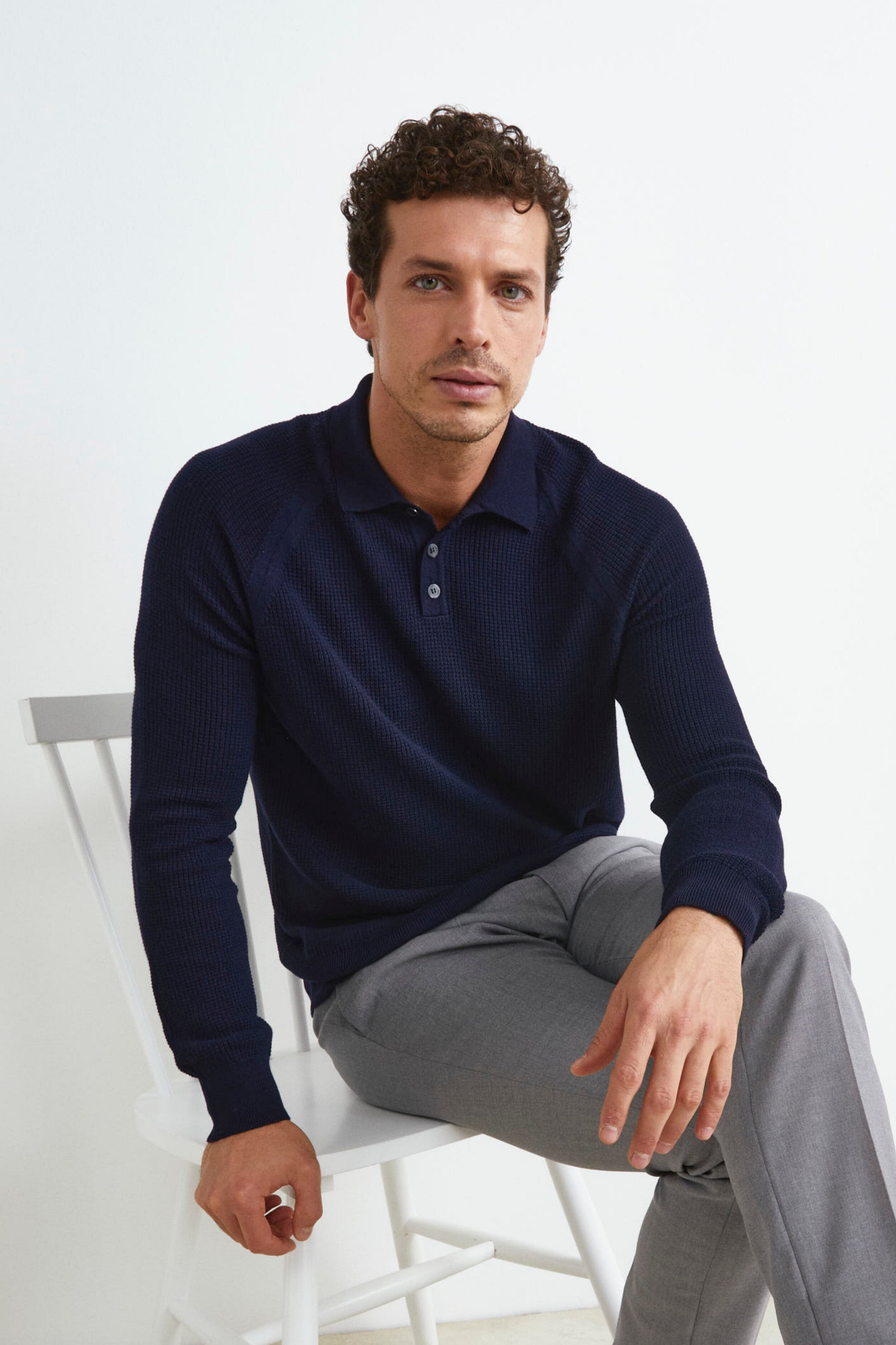 Polo Raglan in Lana Merino Extrafine - BLU